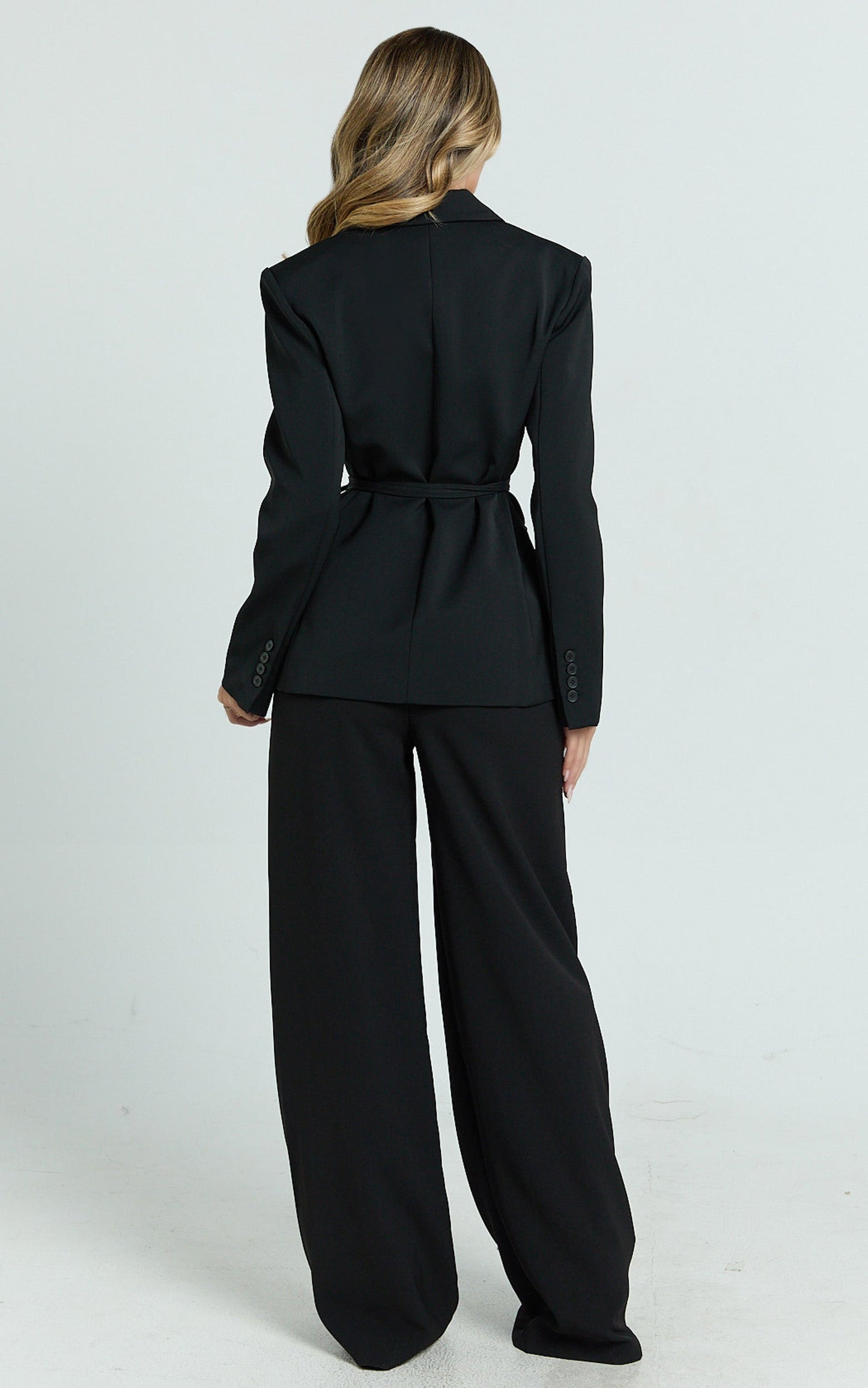 Harlee Blazer- Belted Cinch Waist Blazer in Black