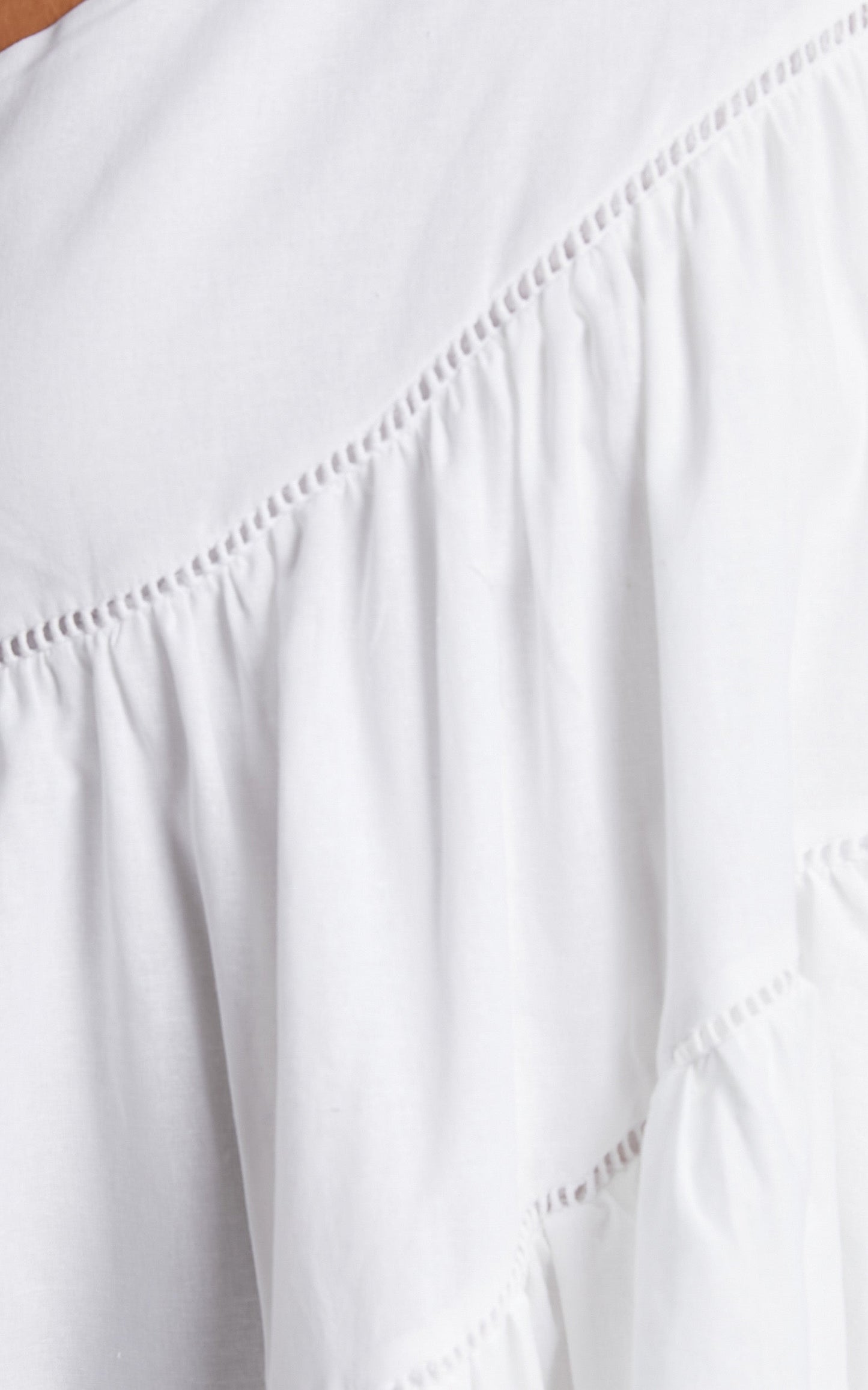 Harleen Mini Dress - Linen Asymmetrical Trim Puff Sleeve Dress in White