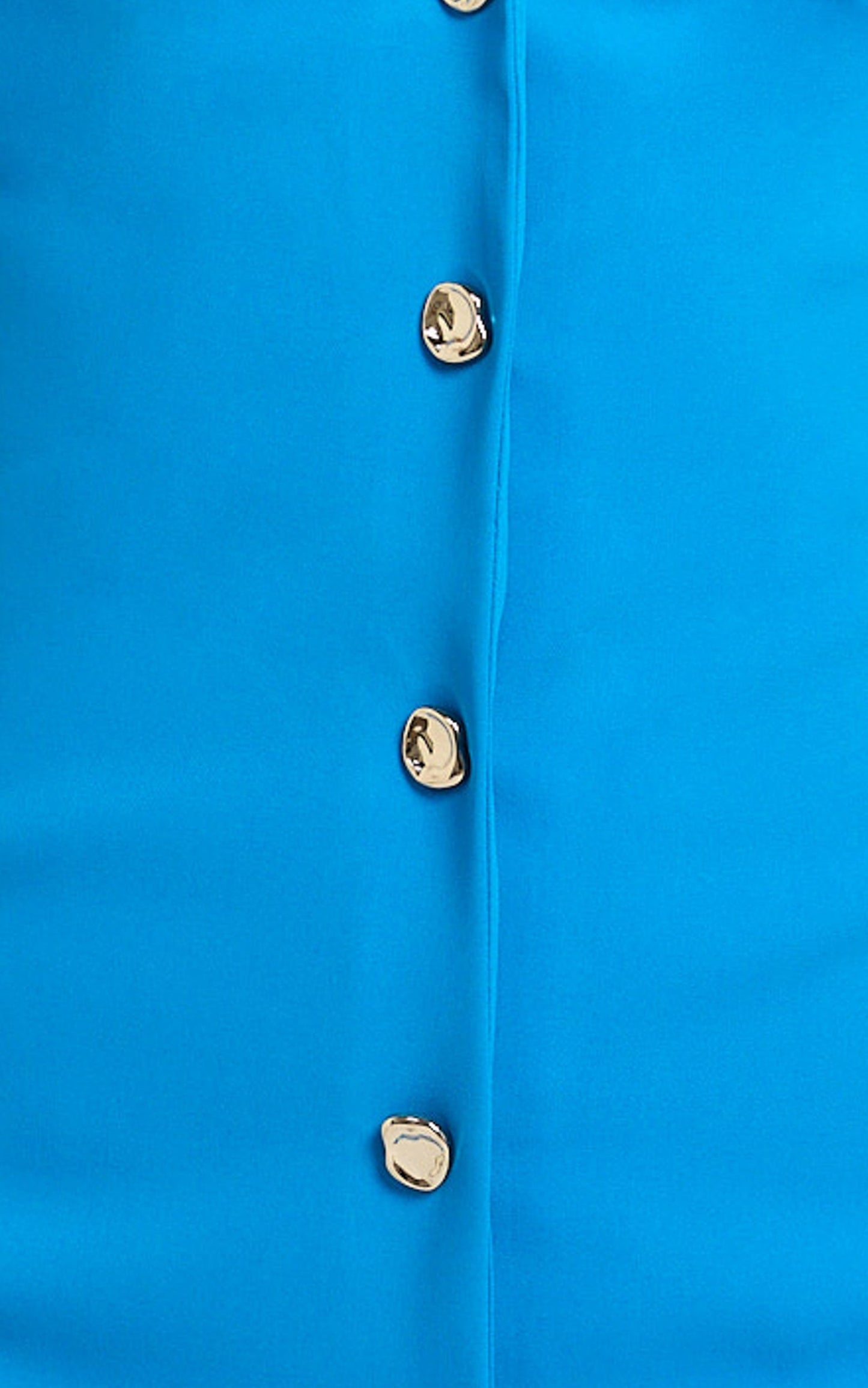 Harlo Mini Dress - Halter V Neck Fitted Gold Button Front Dress in Blue