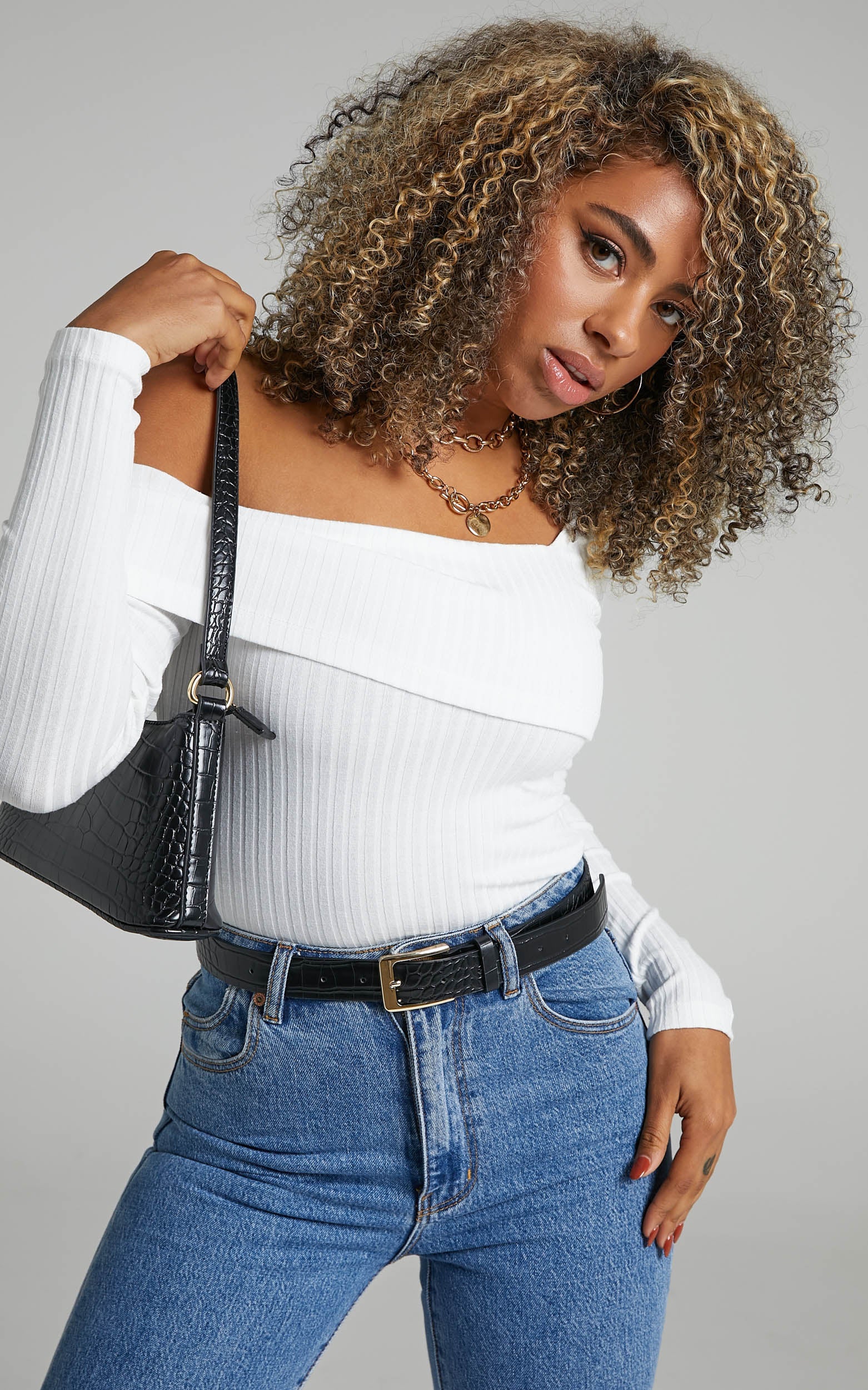 Harvie Top - Asymmetrical Neckline with Long Sleeve Top in White