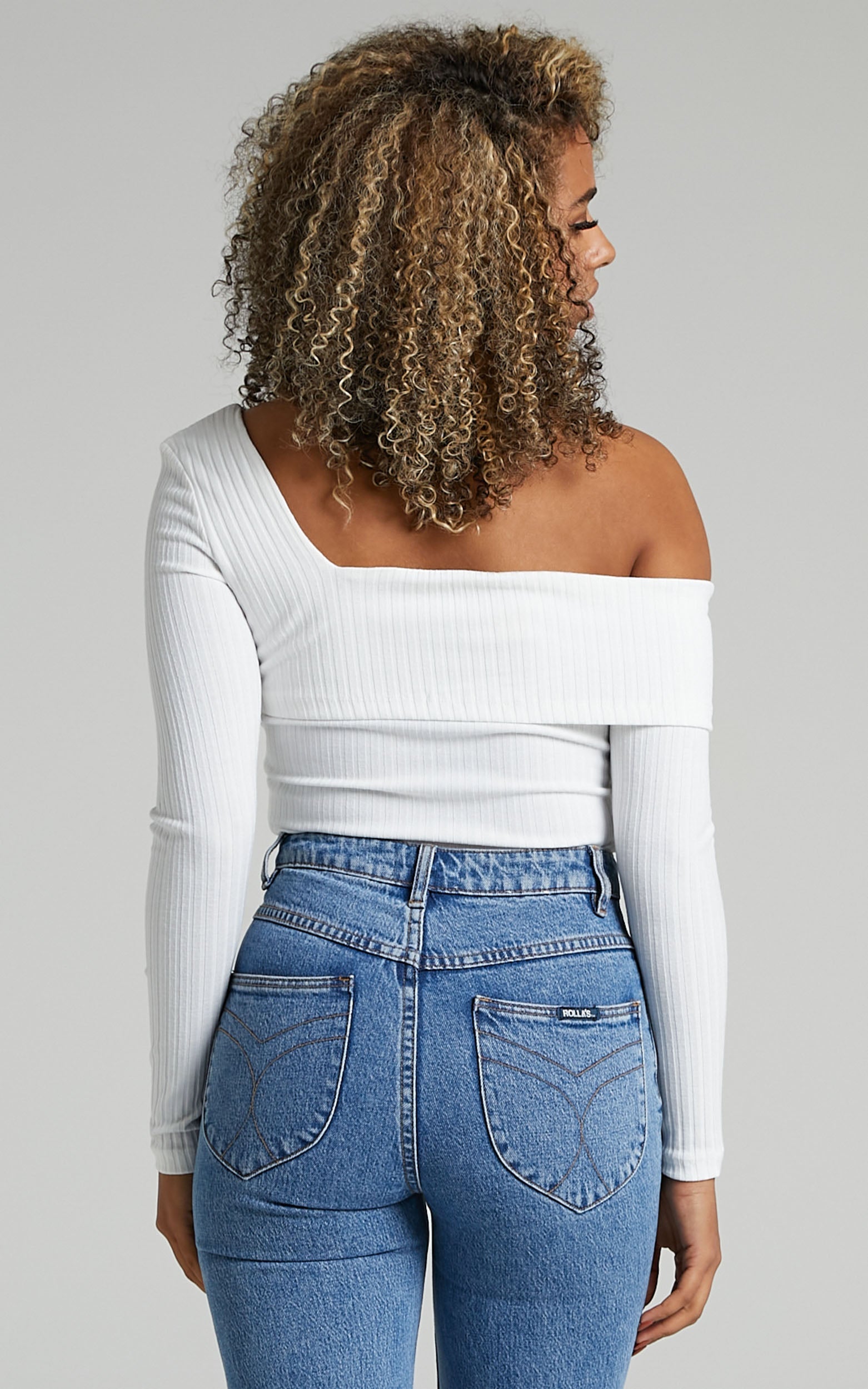 Harvie Top - Asymmetrical Neckline with Long Sleeve Top in White