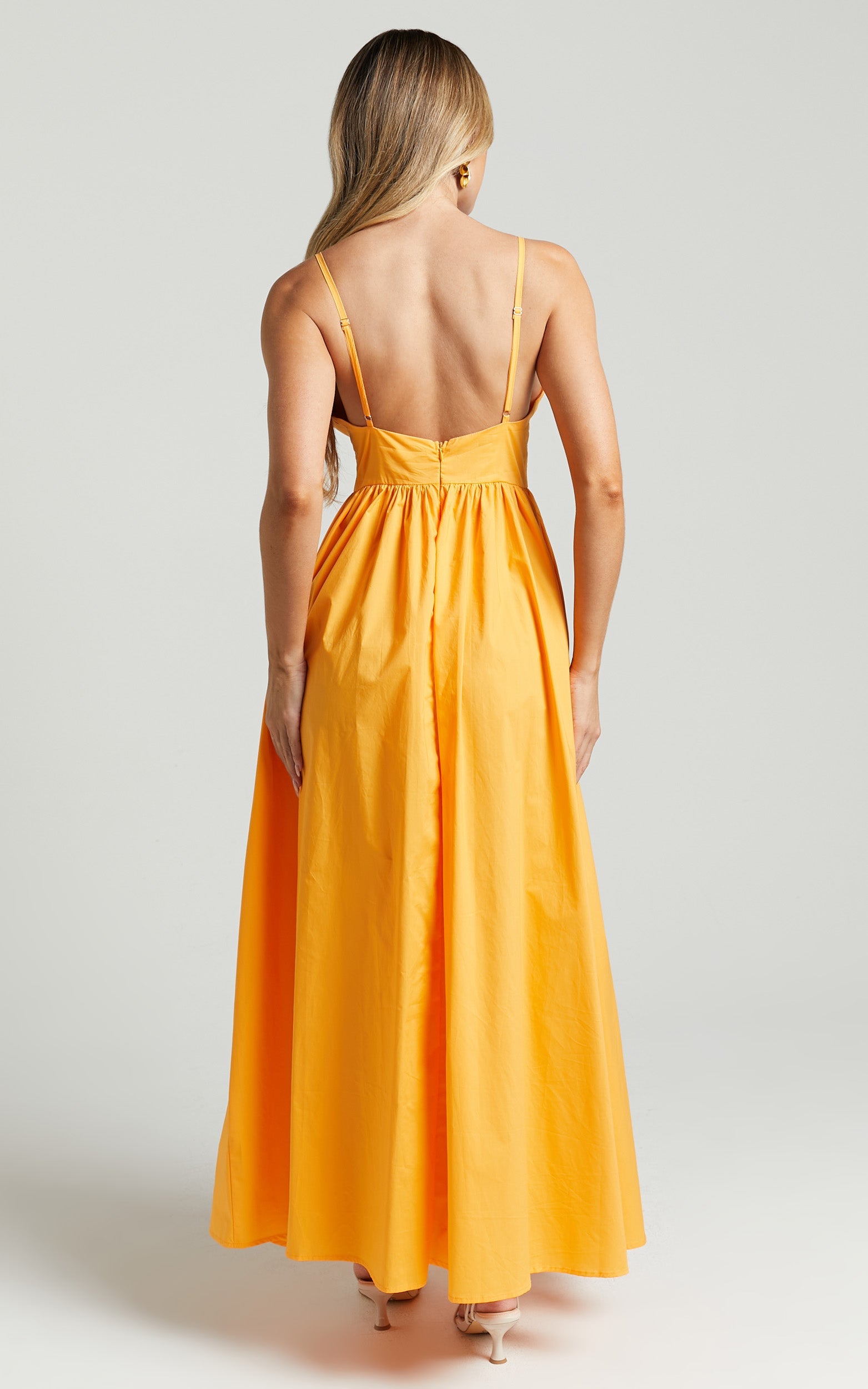 Haydie Maxi Dress - V Neck Thigh Split Dress in Marigold