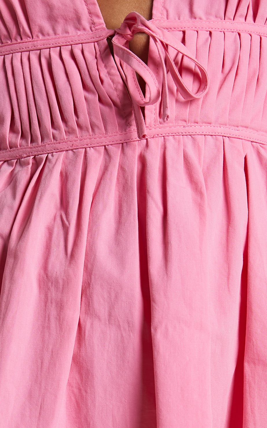 Haydie Mini Dress - Plunge Neck Pleat Detail Dress in Pink