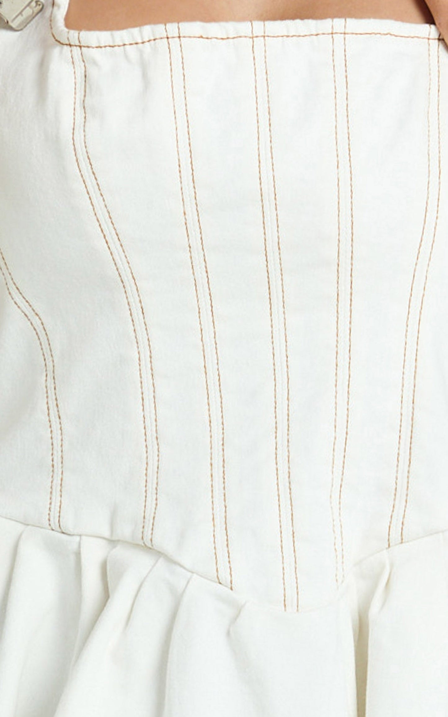 Hayes Mini Dress - Halter Neck Corset Bodice Dress in Cream Contrast Stitch