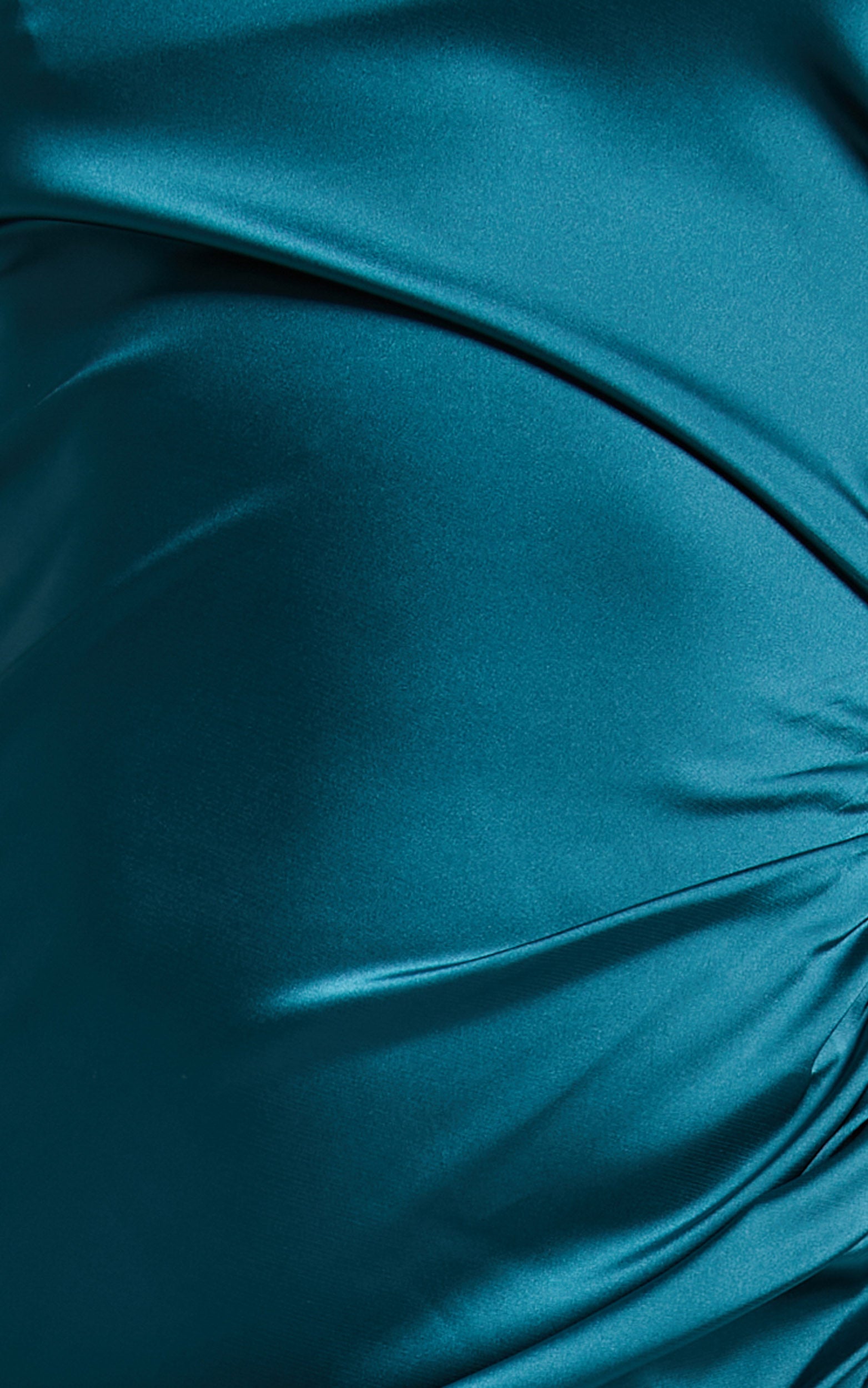 Hayien Midi Dress - Gathered Side Split Slip Dress in Teal
