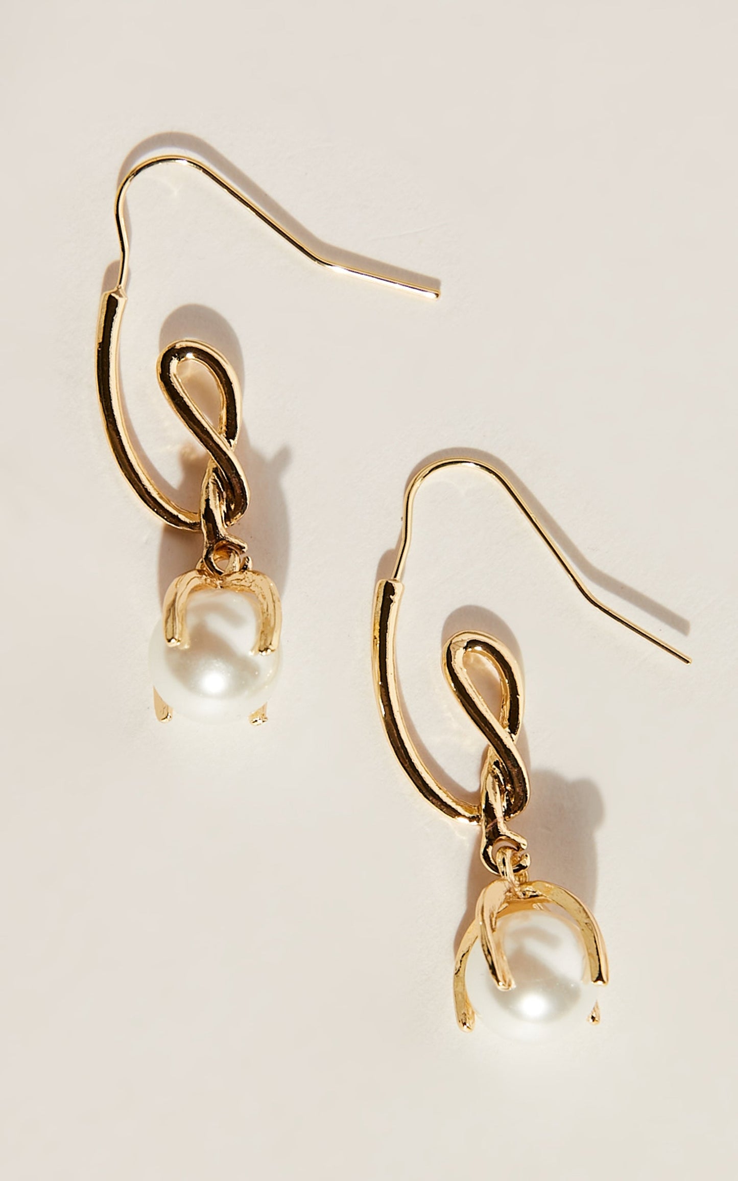 Hazel Pearl Drop Open Hoop Earrings in Gold Pearl