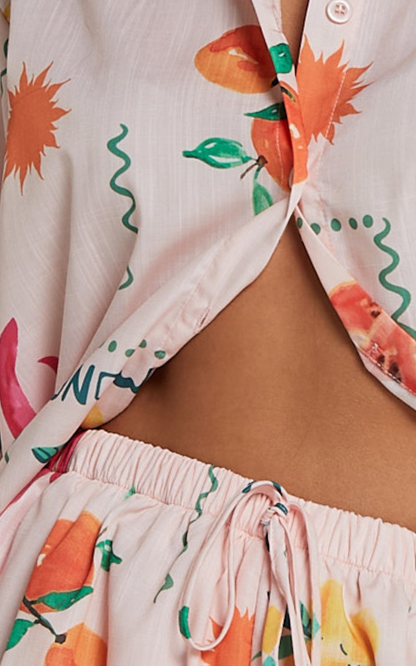 Hazel Two Piece Set - Short Sleeve Shirt & Short Set in Peach Print