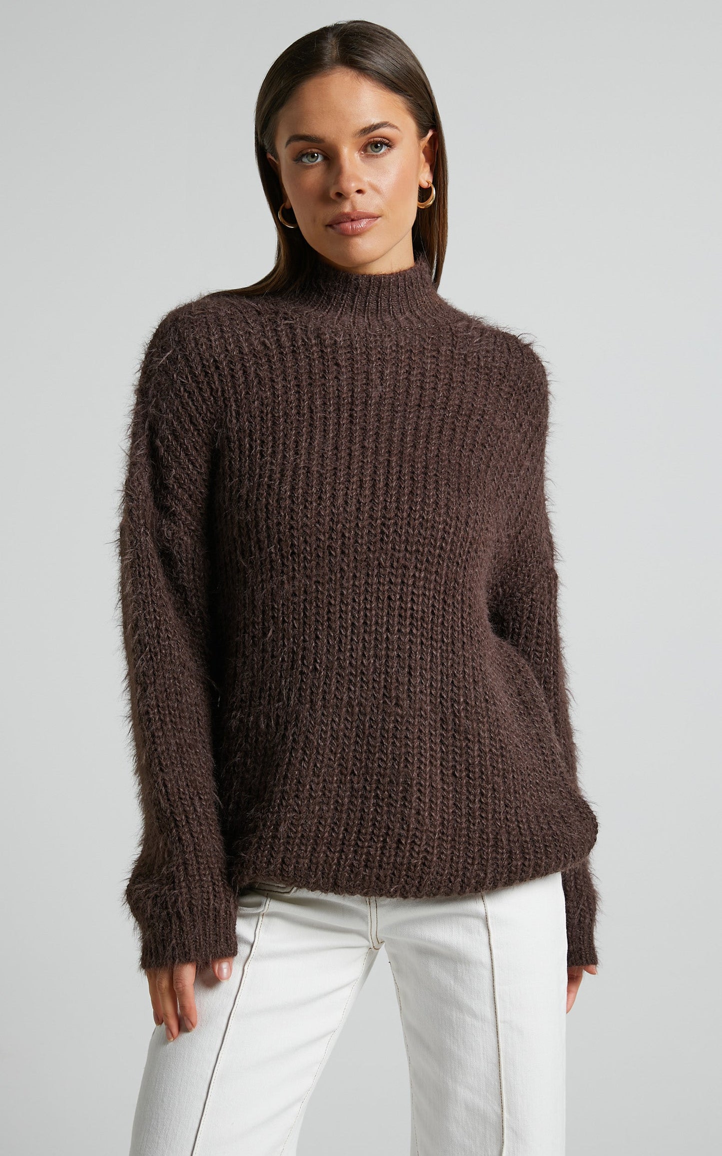 Heather Jumper - Crew Neck Knit Jumper in DARK CHOC