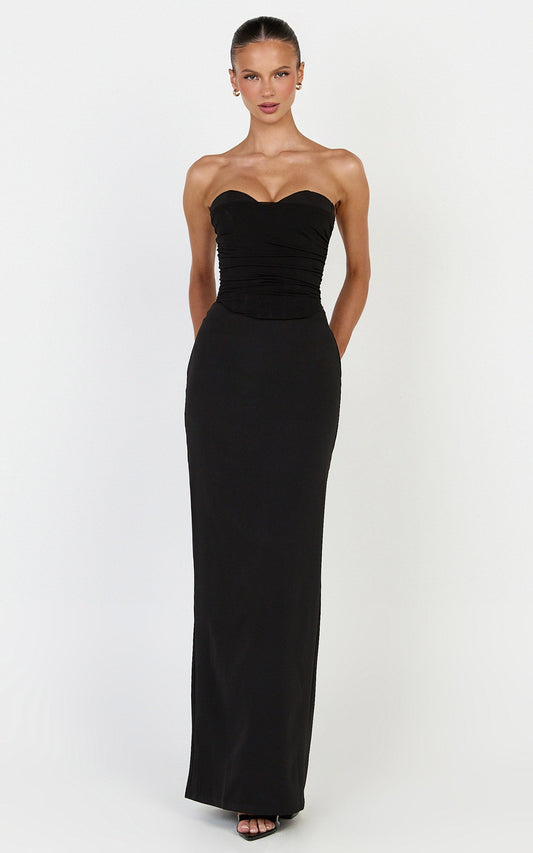 Helda Maxi Skirt - Mid Waist Back Split Skirt in Black