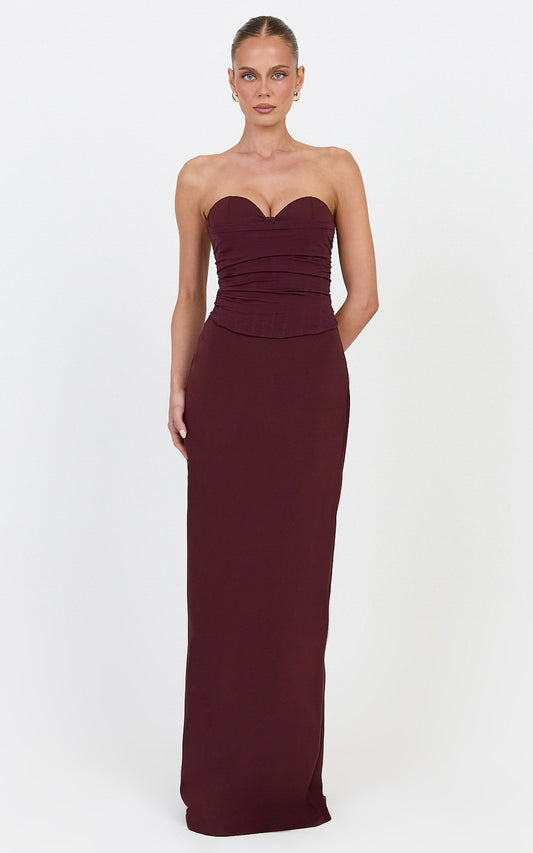 Helda Top - Strapless Corset Lace Up Back Top in Plum