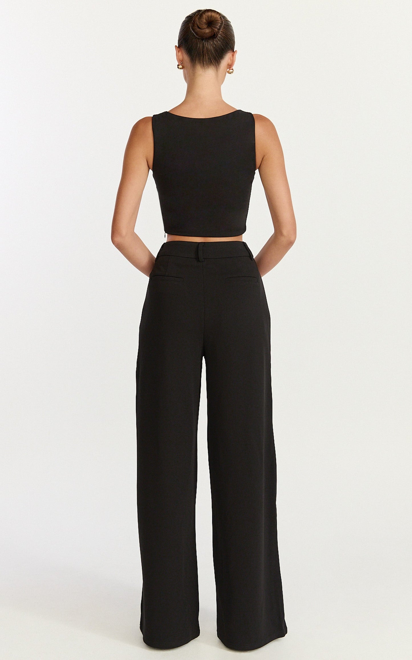 Helen Two Piece Set - Crepe Twisted Top And Wide Leg Pants in Black