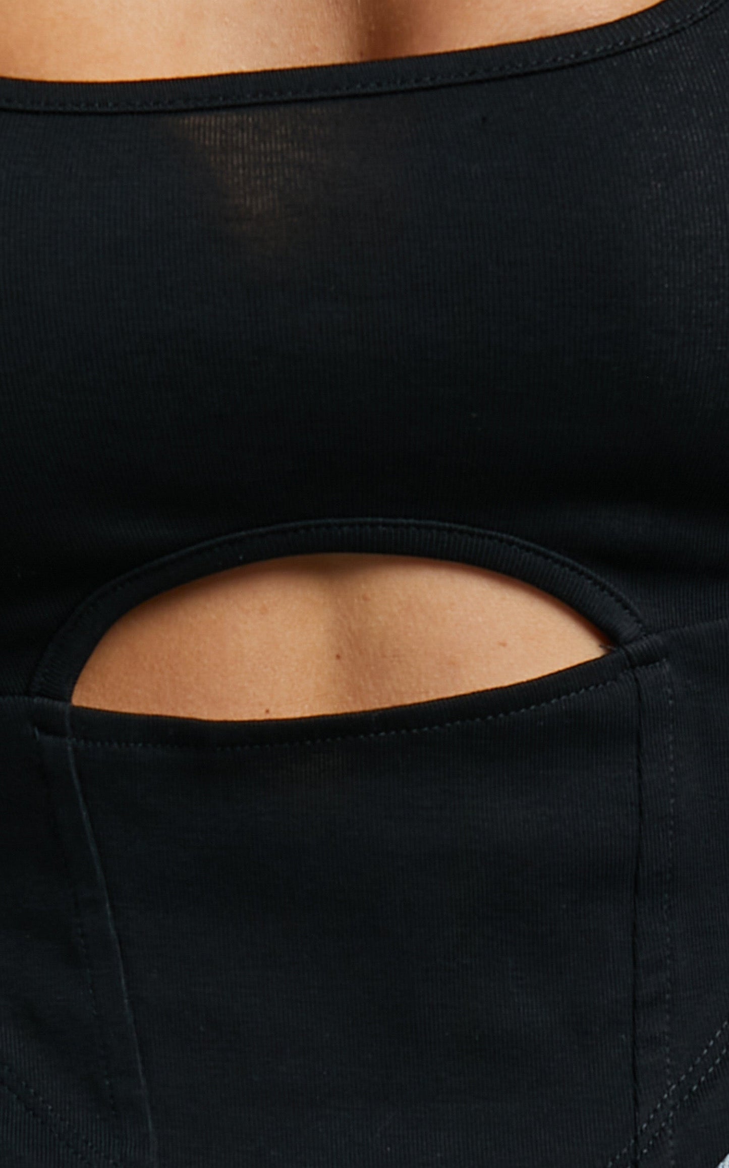 Henley Top - Corset Detail Cut Out Long Sleeve Top in Black