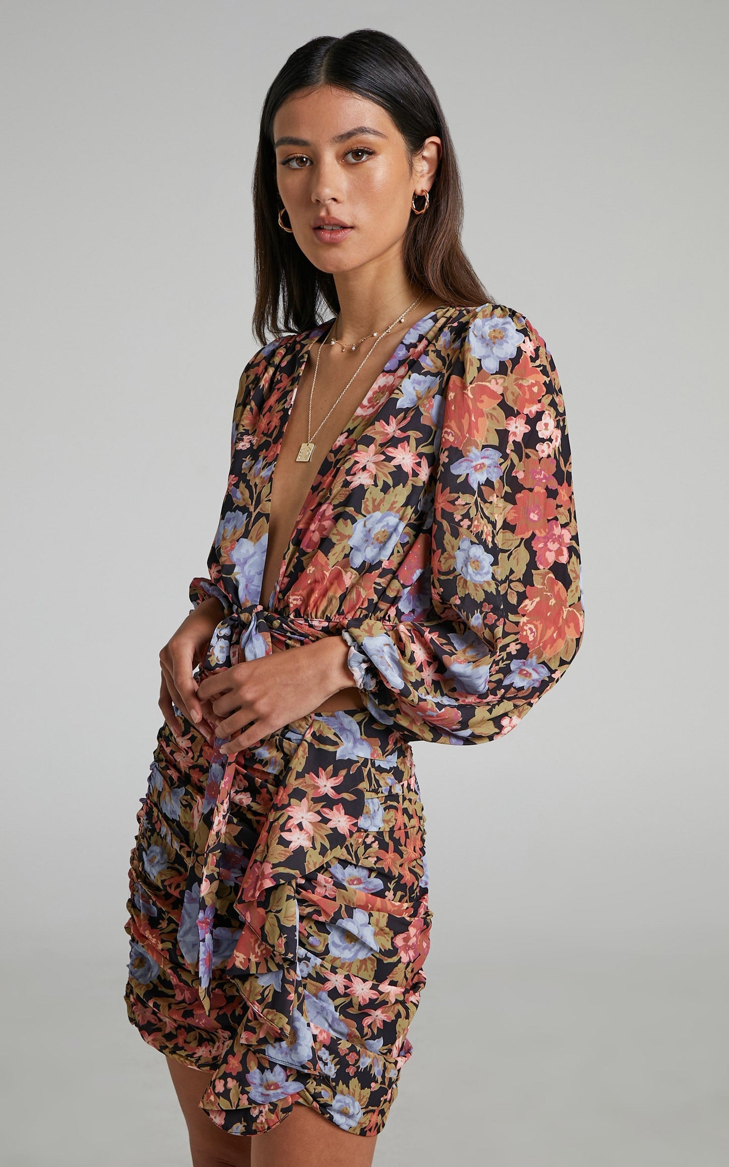 Henny Plunge Long Sleeve Wrap Top in Dusk Floral