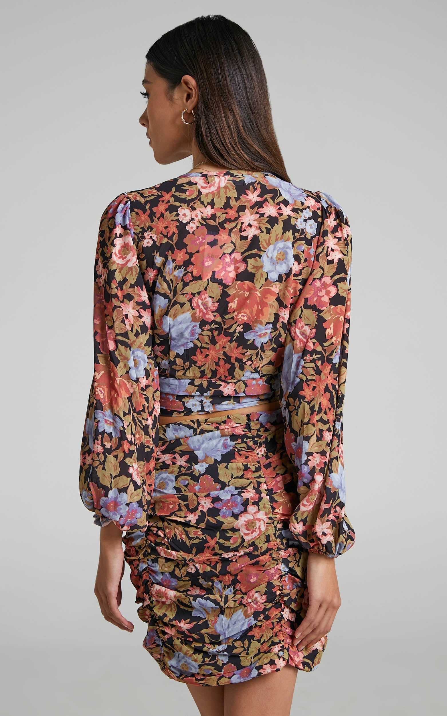 Henny Plunge Long Sleeve Wrap Top in Dusk Floral