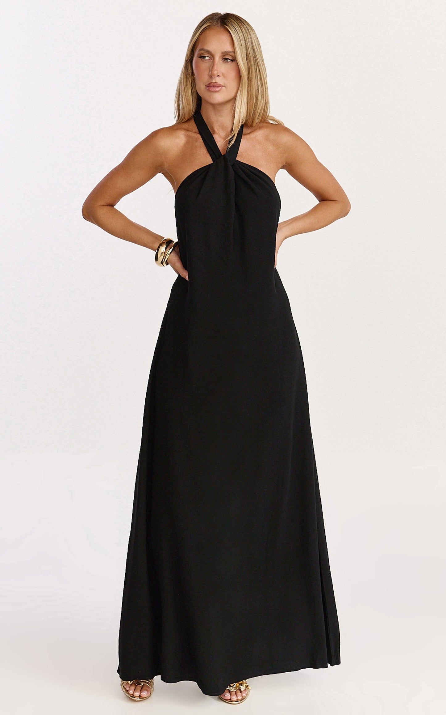Hilda Maxi Dress - Knot Detail Halter Neck Maxi Dress in Black
