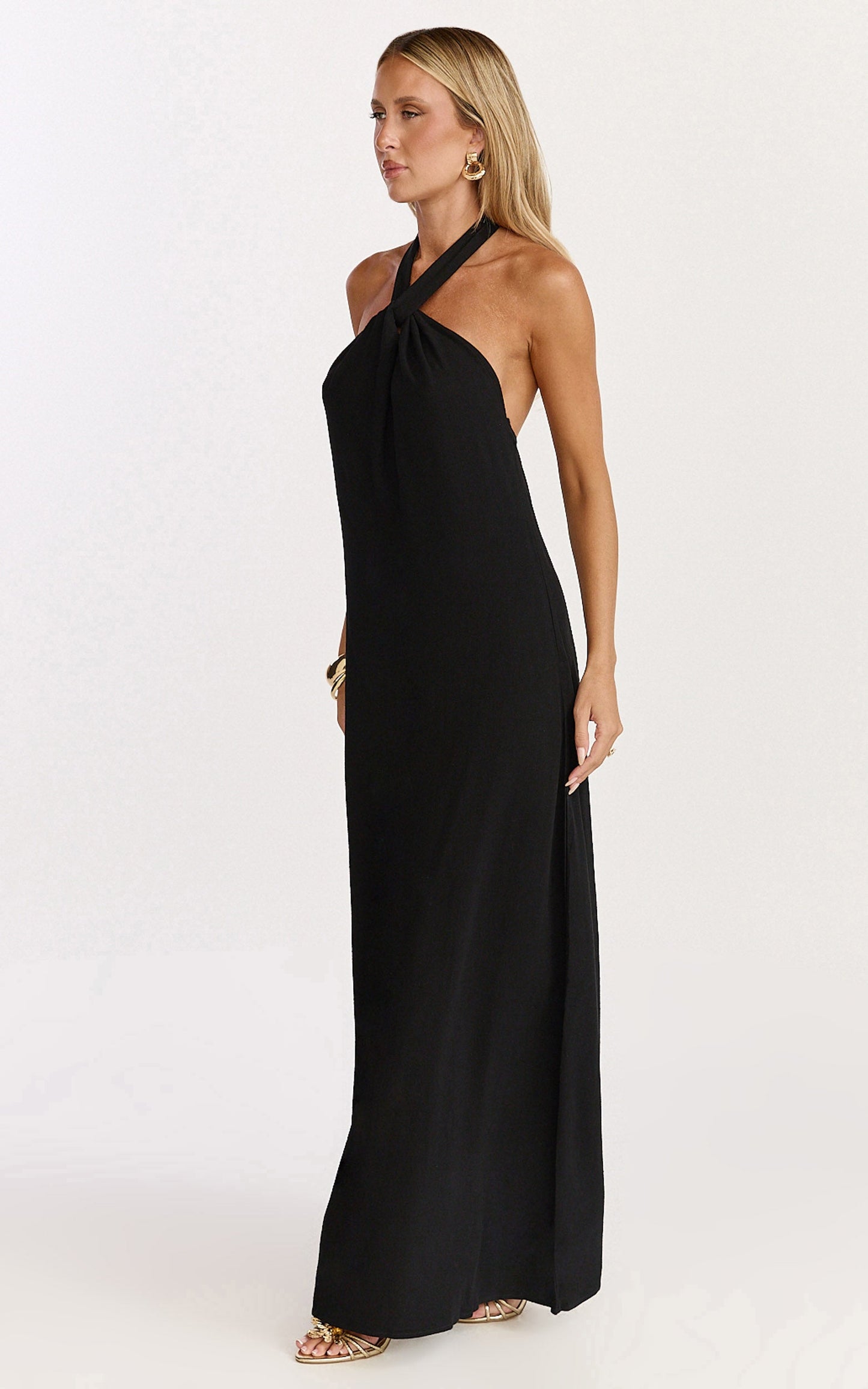 Hilda Maxi Dress - Knot Detail Halter Neck Maxi Dress in Black