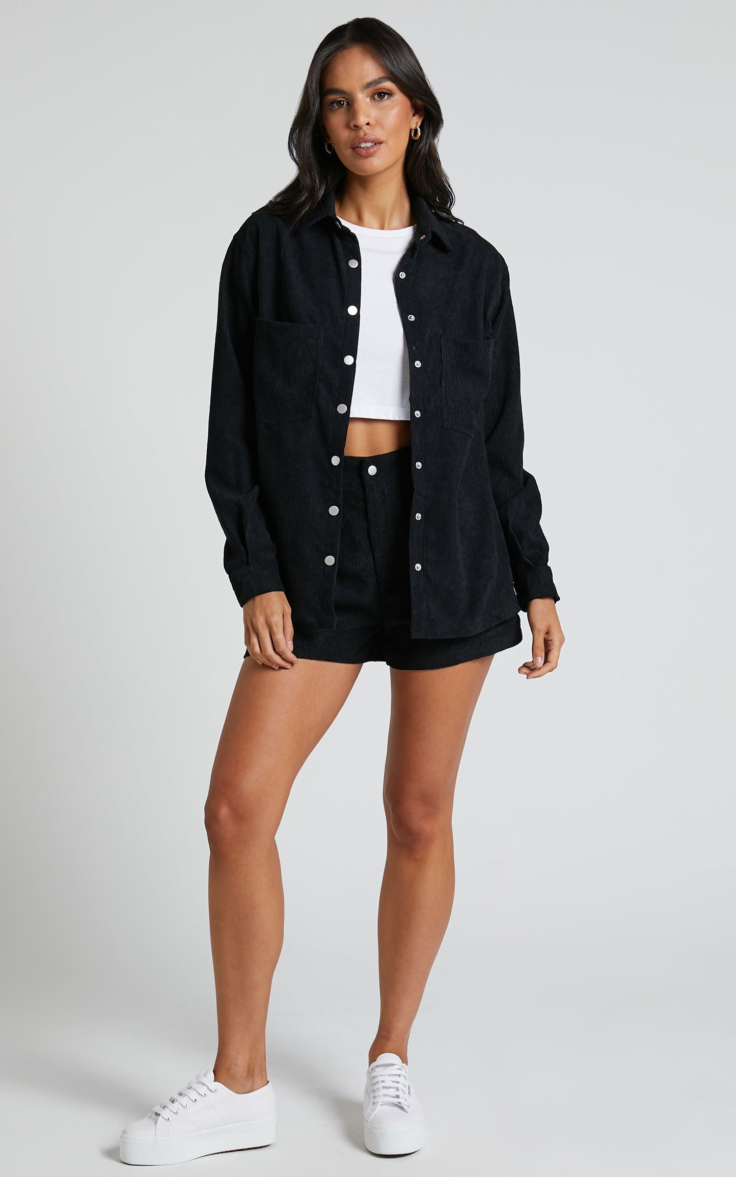Hillevi Shacket - Corduroy Shacket in Black