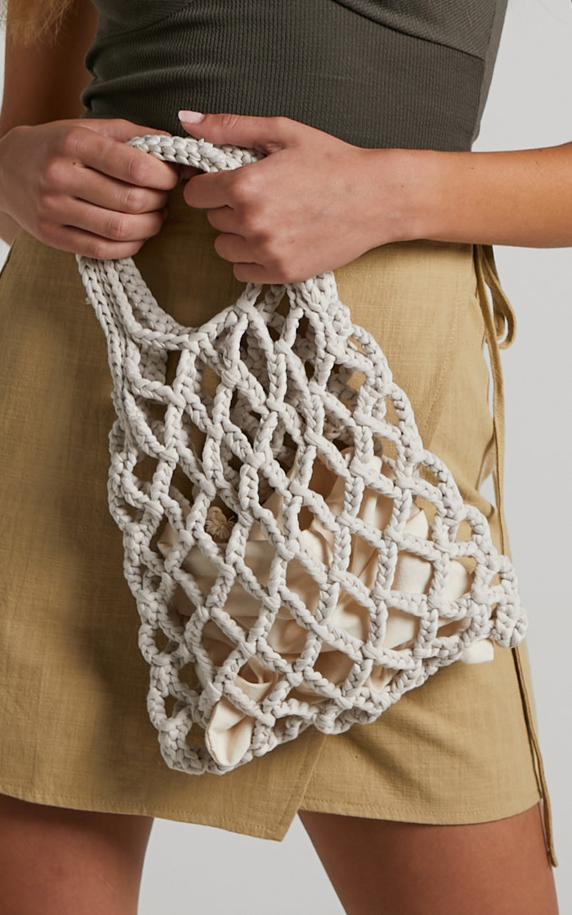 Hinata Bag - Braided Rope Top Handle Bag in White