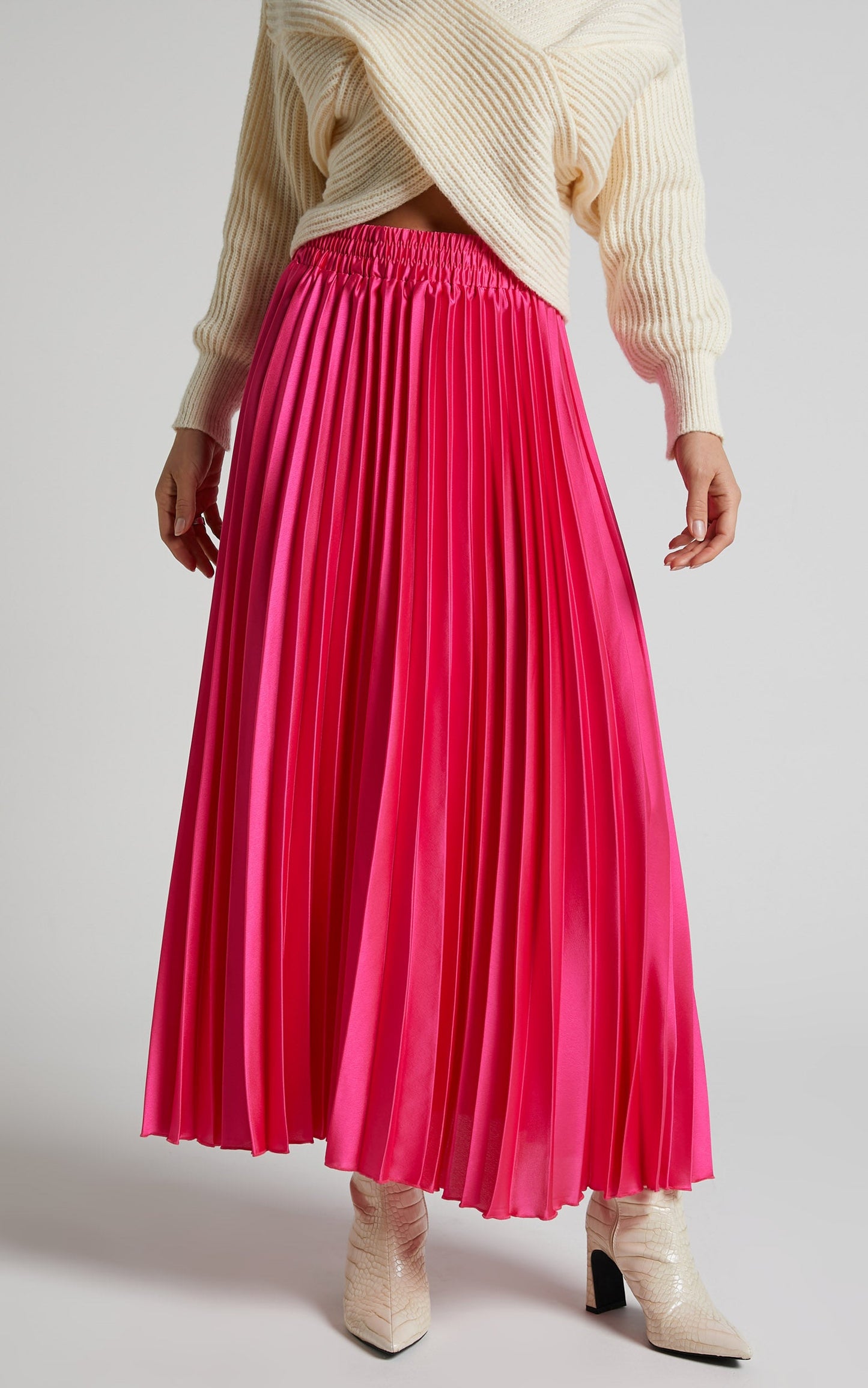 Hisui Midi Skirt - A Line Pleated Skirt in Pink
