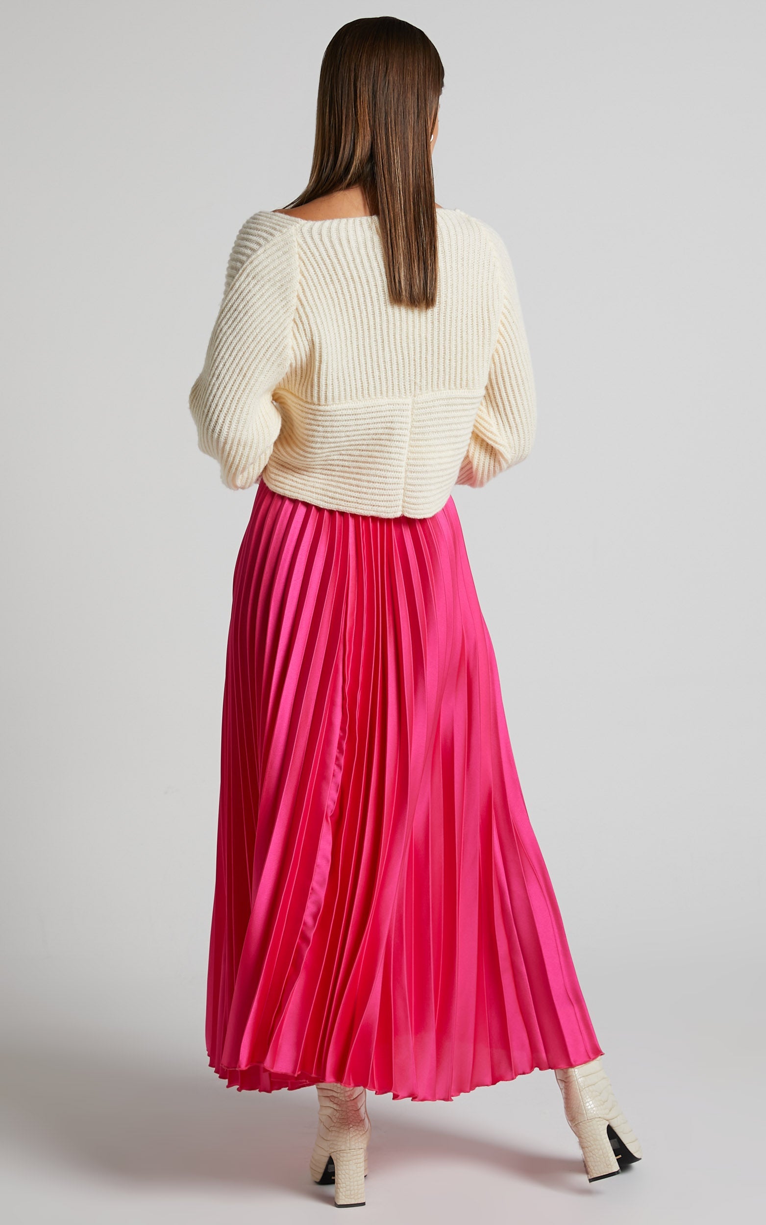 Hisui Midi Skirt - A Line Pleated Skirt in Pink