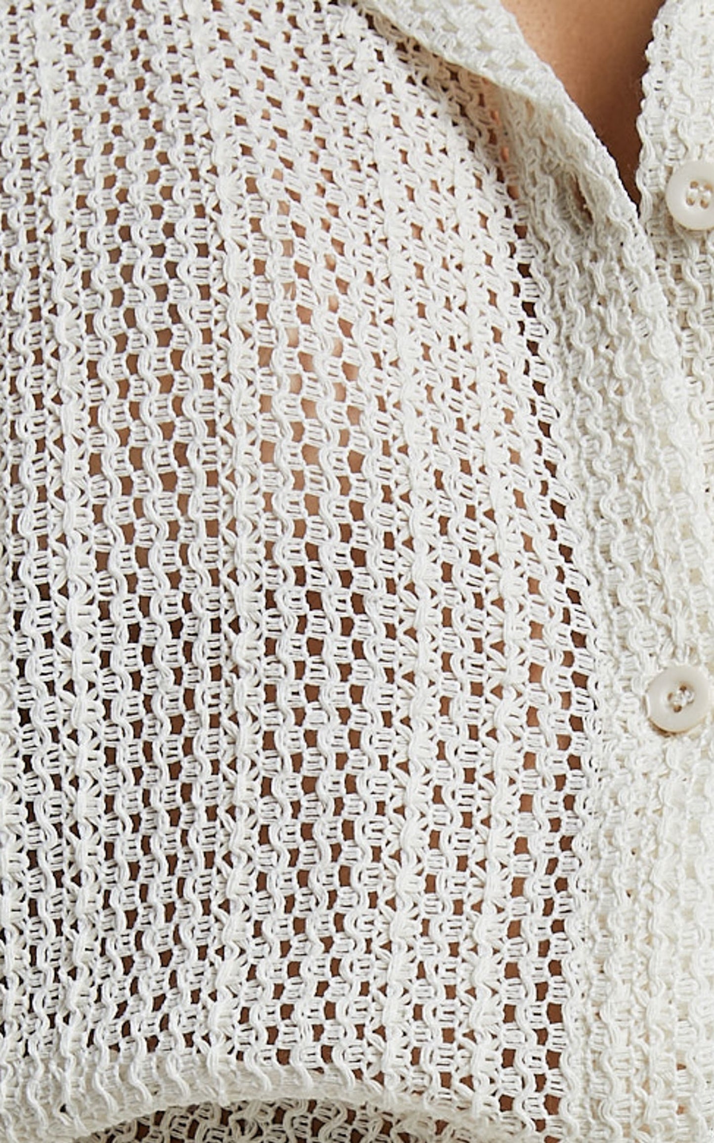 Holly Two Piece Set - Crochet Short Sleeve Shirt & Shorts Set in Cream