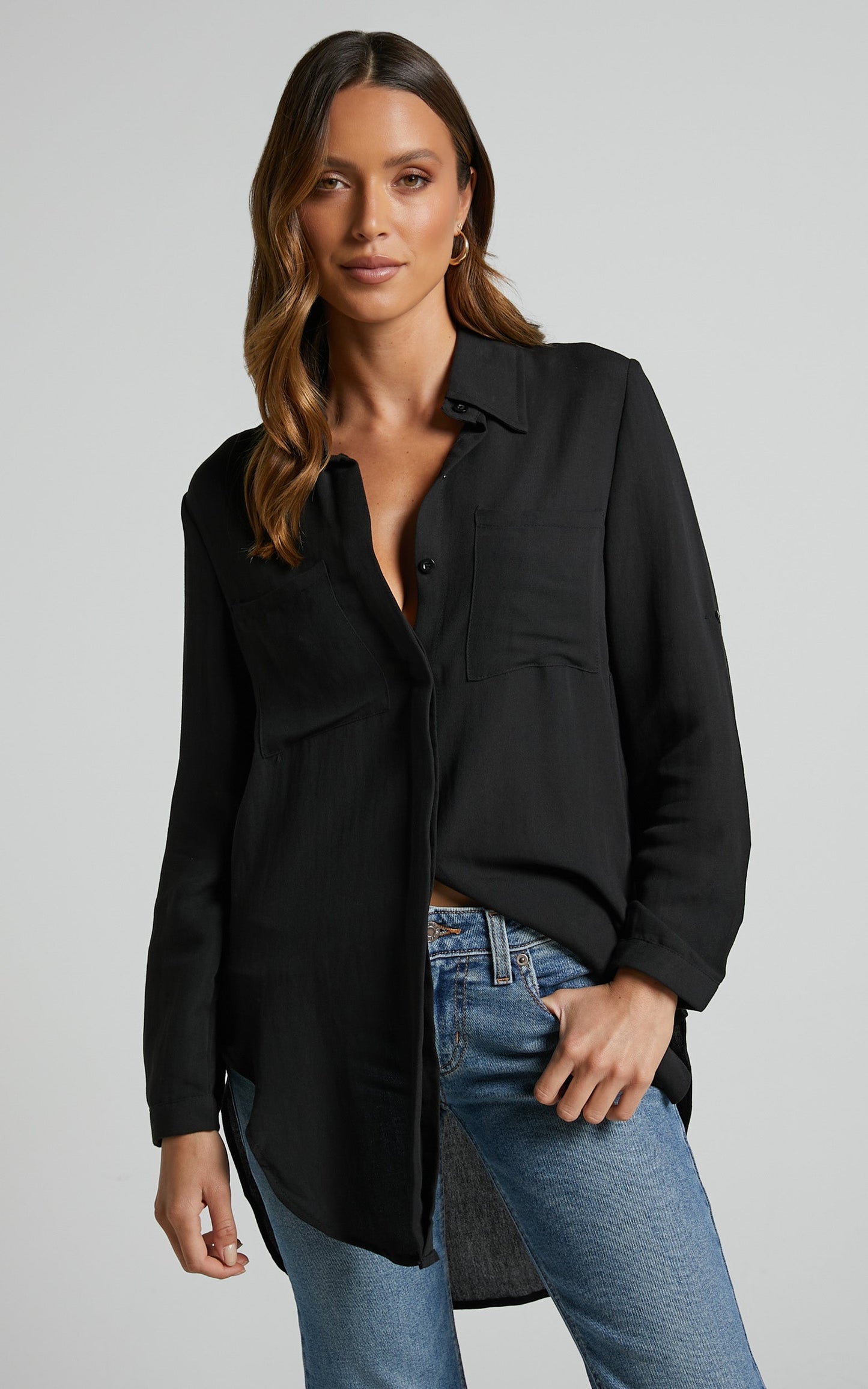 Hunter Shirt - Long Sleeve Soft Button Up Shirt in Black