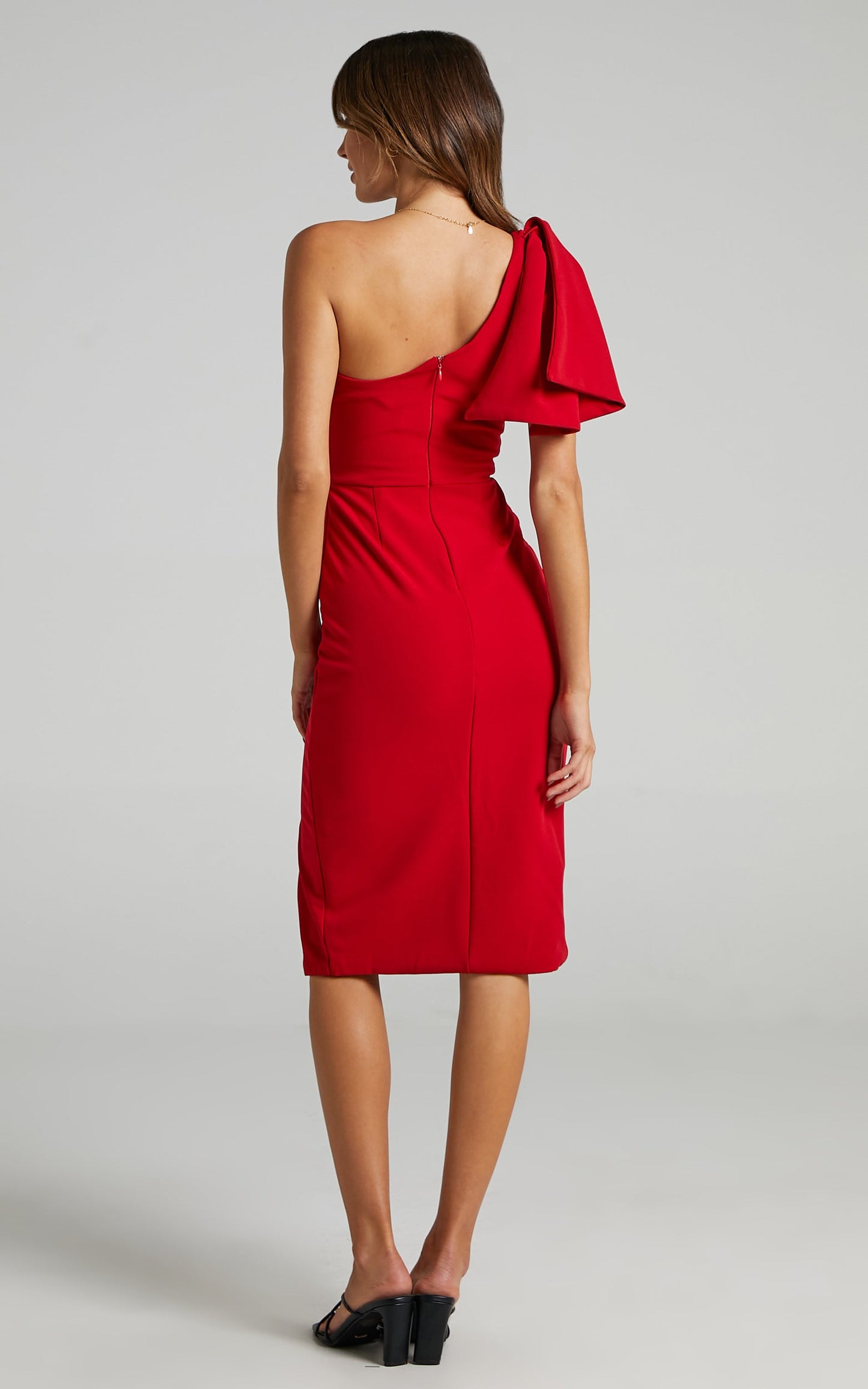 I Got A Feeling Midi Dress - One Shoulder Side Split Dress in Red