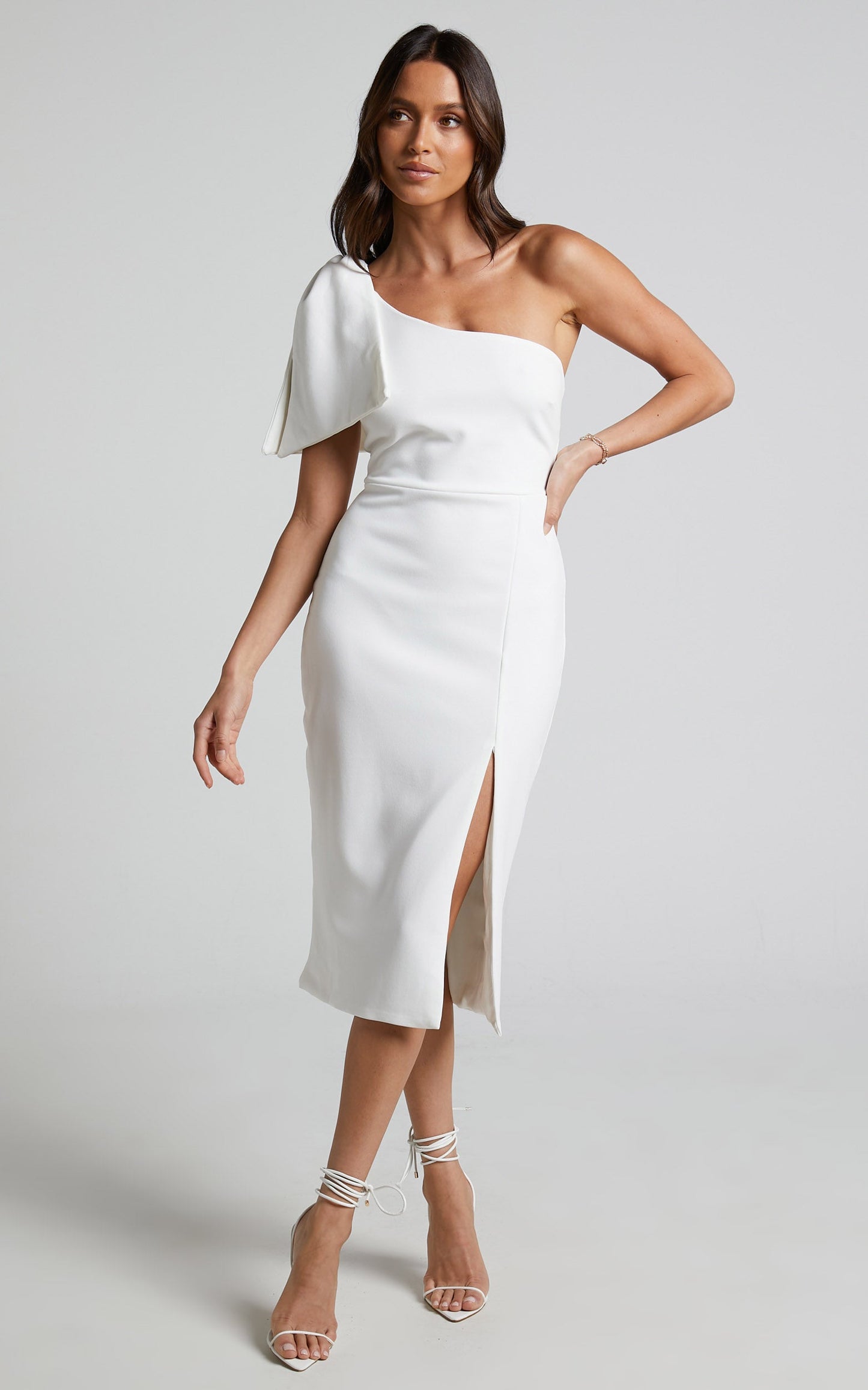 I Got A Feeling Midi Dress - One Shoulder Side Split Dress in White