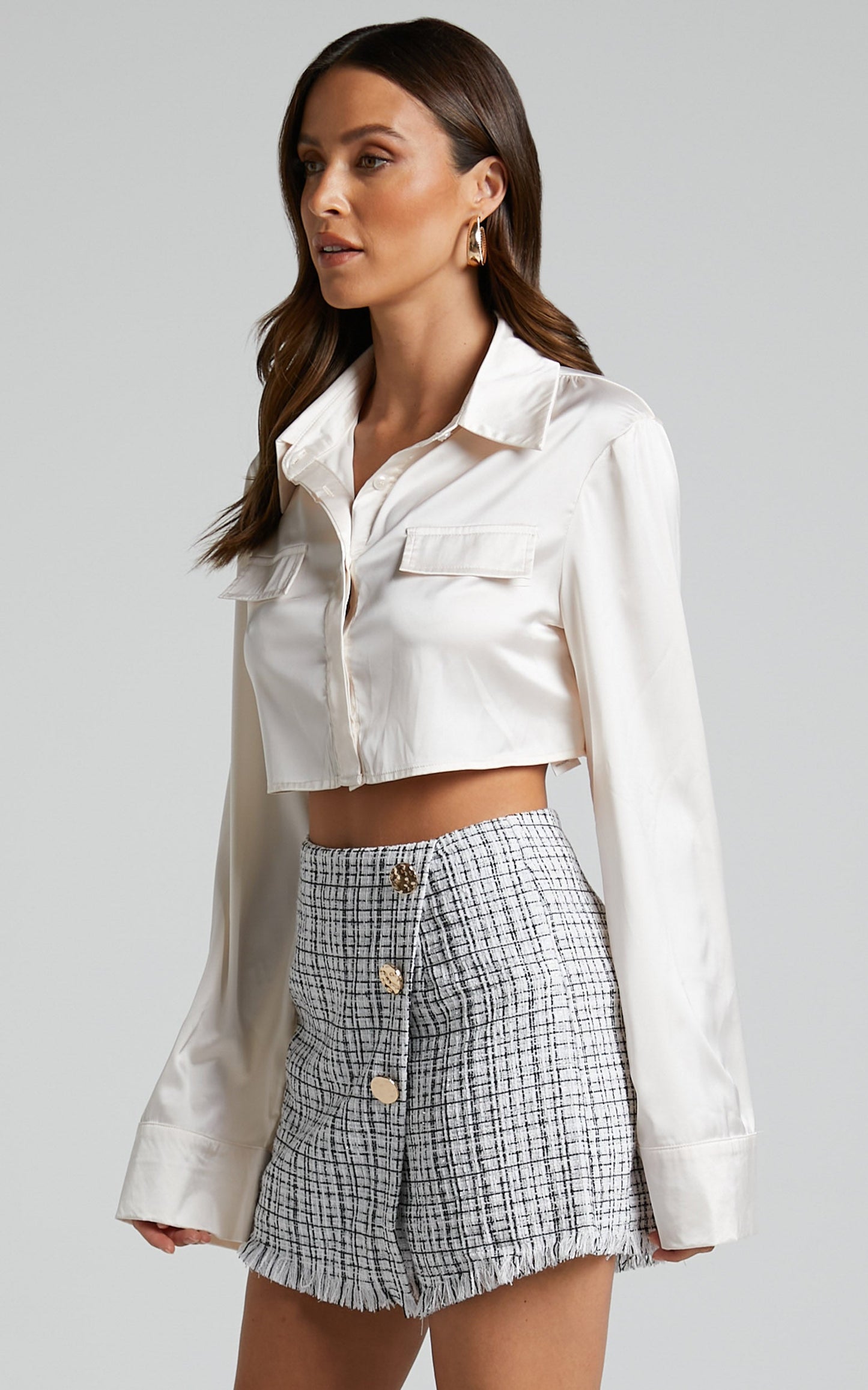 Icie Skort - Tweed Wrap Front Skort in White & Black