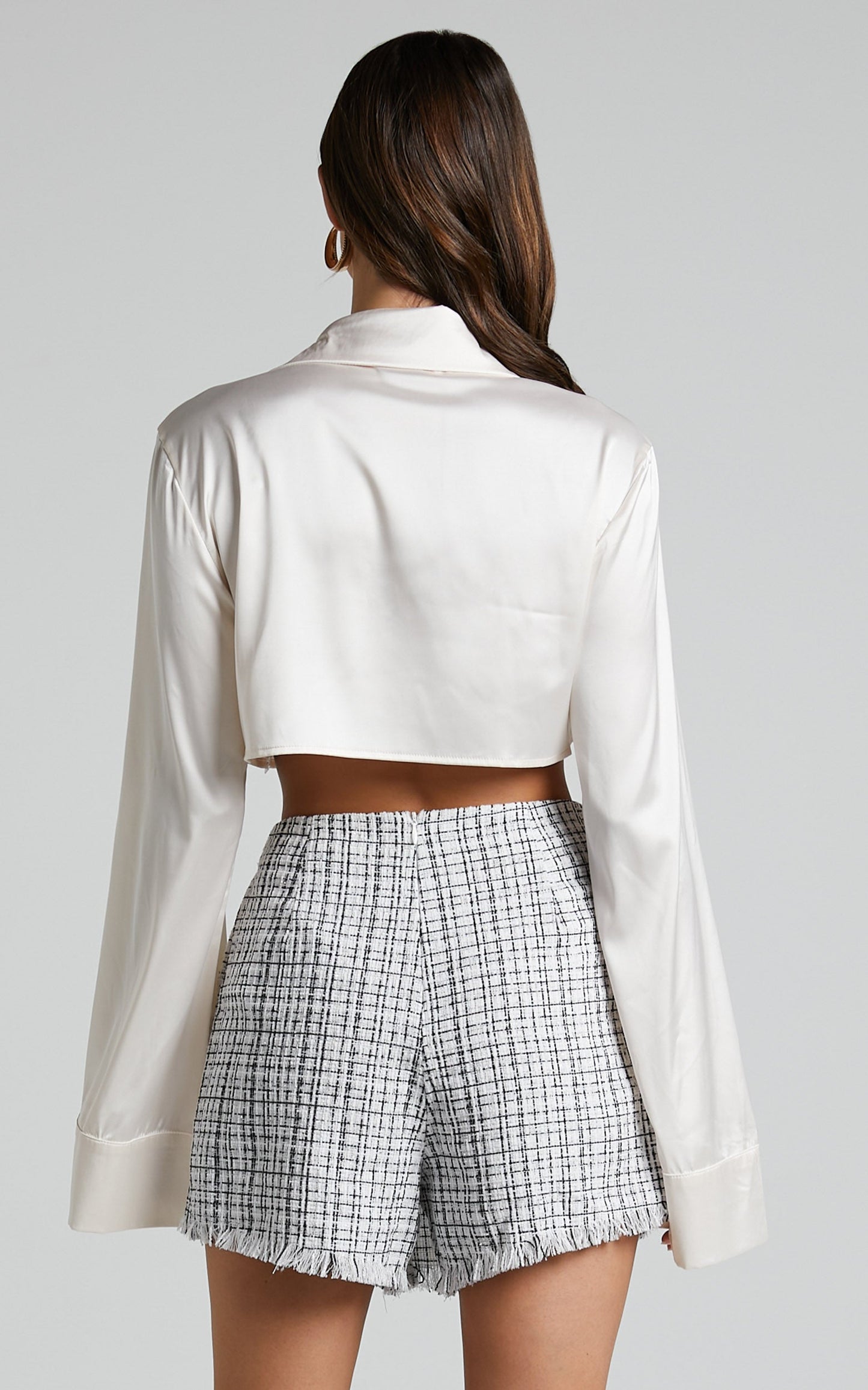 Icie Skort - Tweed Wrap Front Skort in White & Black