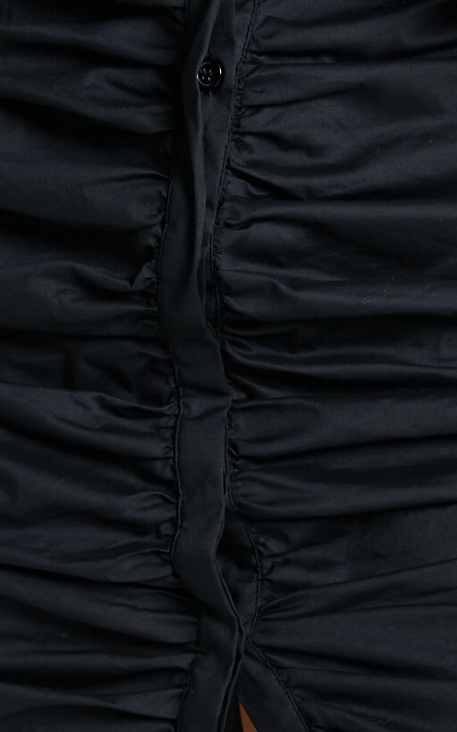 Ida Mini Dress - Ruched Button Up Shirt Dress in Black