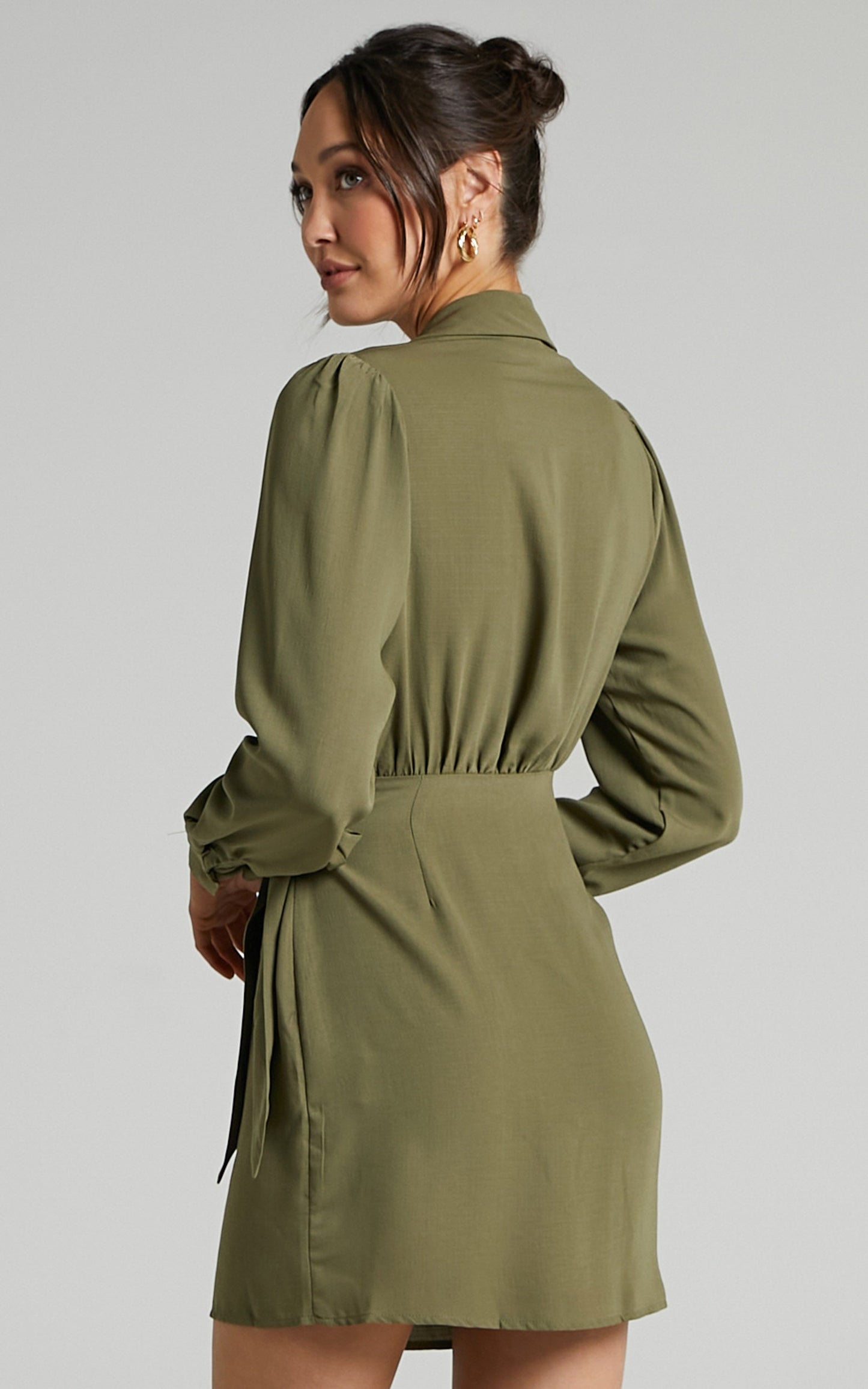 Immogen Mini Dress - Fixed Wrap Dress in Khaki