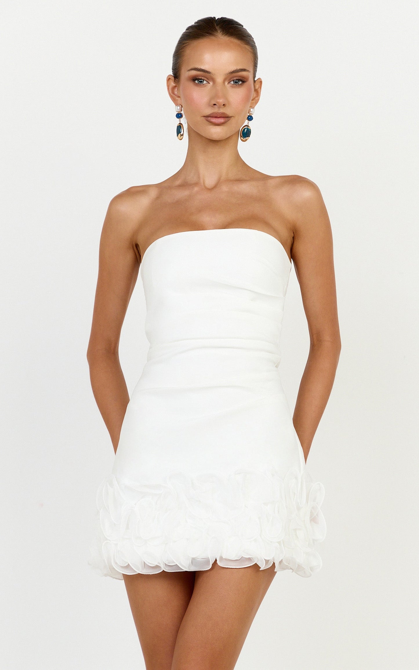 Inaya Mini Dress - Strapless Flounce Hem Dress in Off White