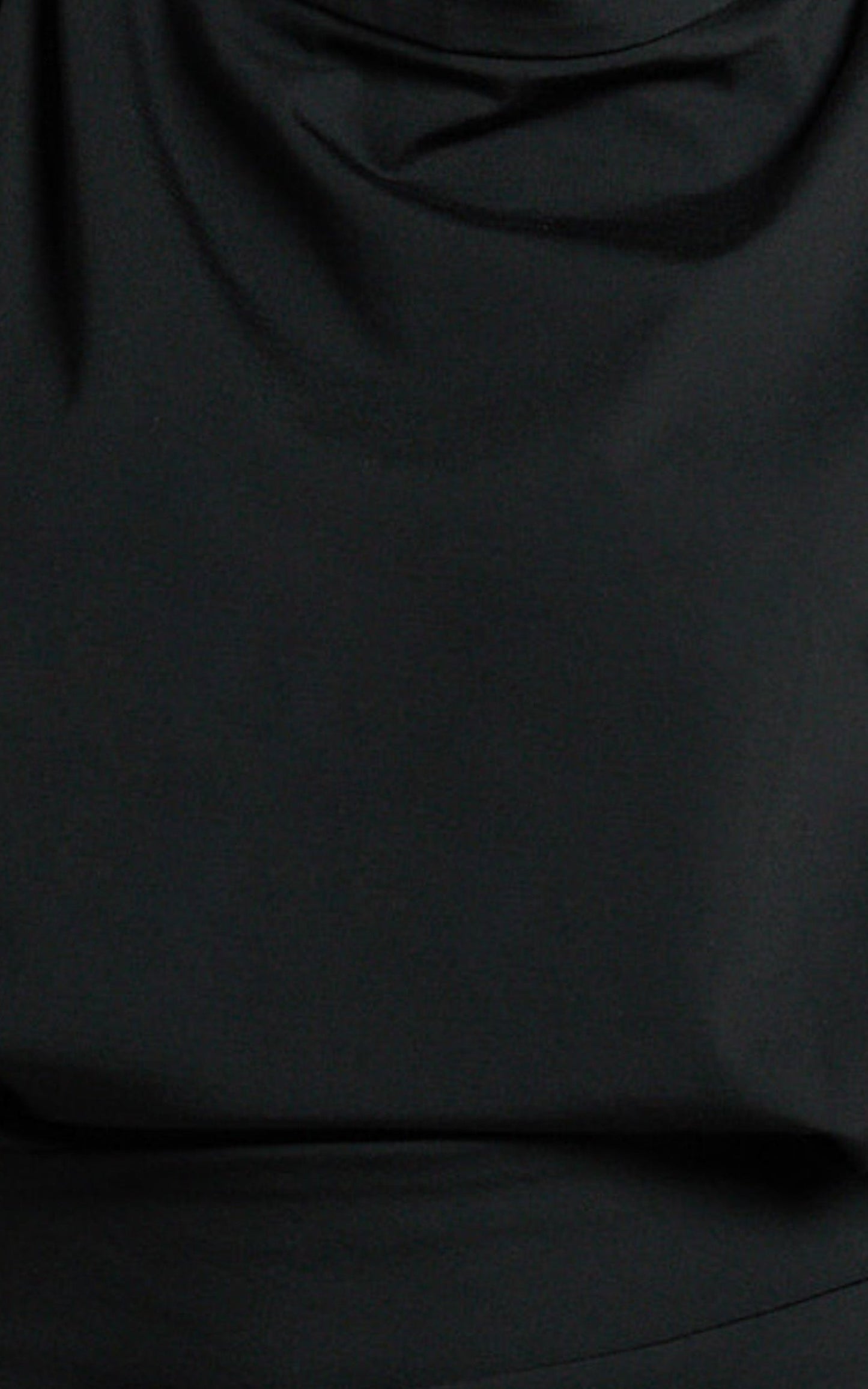Indiana Mini Dress - High Cowl Neck Asymmetric Sleeve Fitted Skirt Dress in Black Midnight