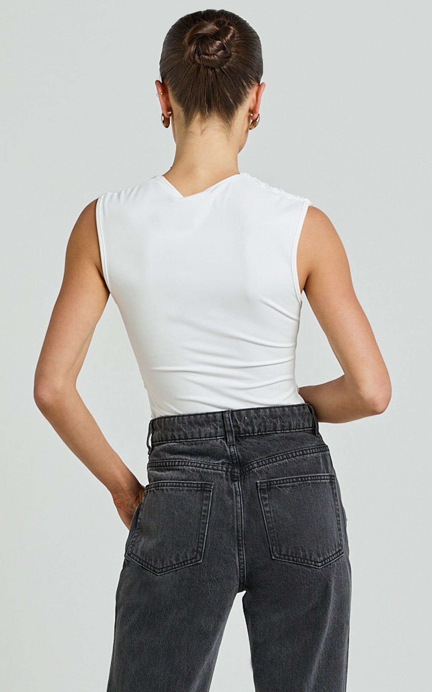 Inessa Top - Sleeveless Asymmetrical Neck Top in Off White