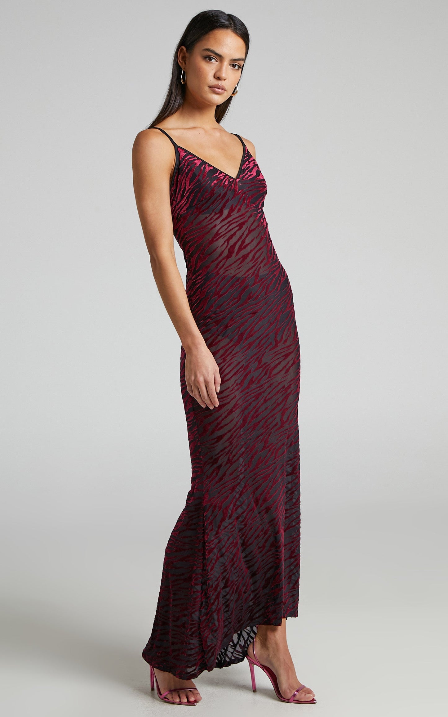 Inez Maxi Dress - Backless Mermaid Dress in Maroon Zebra