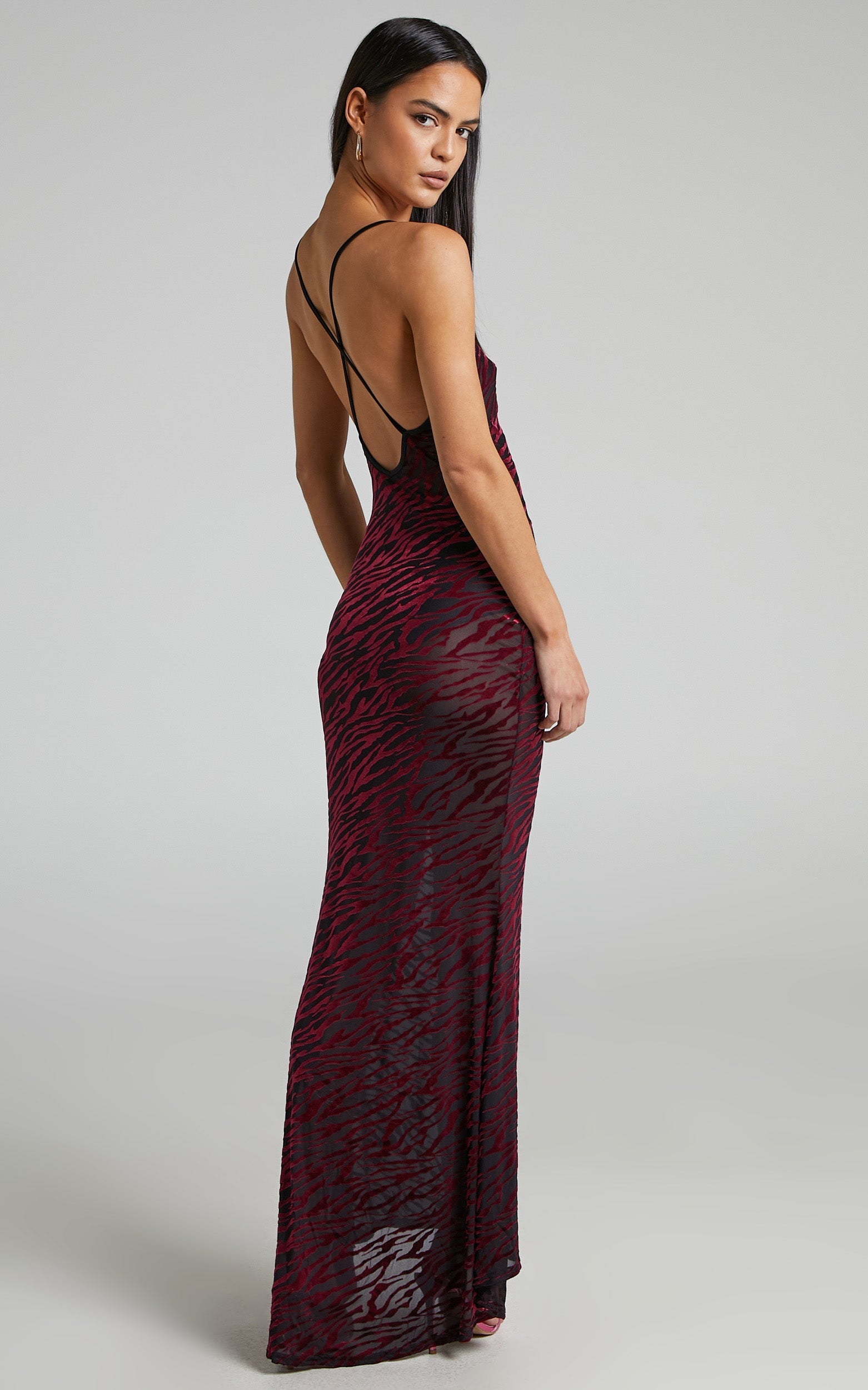 Inez Maxi Dress - Backless Mermaid Dress in Maroon Zebra