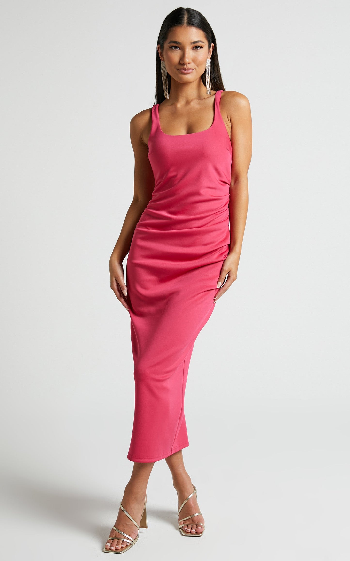 Irene Midi Dress - Square Neck Dress in Berry
