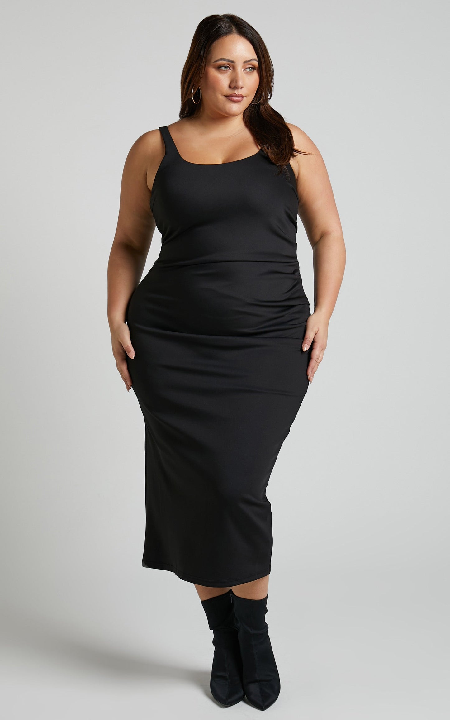 Irene Midi Dress - Square Neck Dress in Black