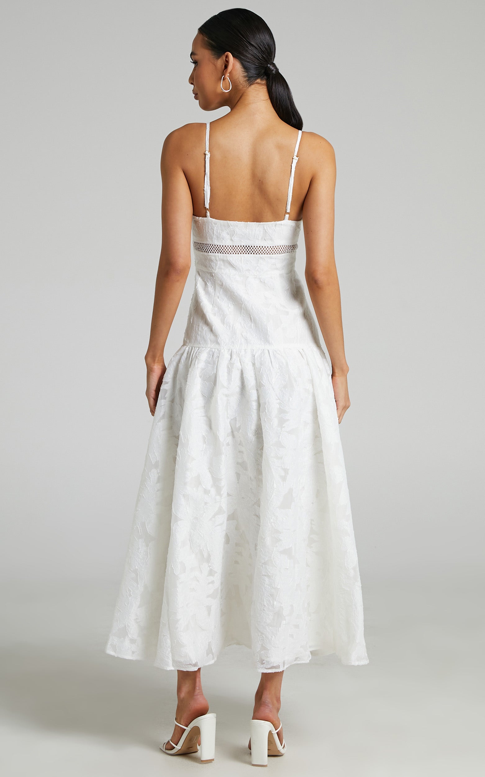 Isabel Midi Dress - Trim Detail Thigh Split Drop Waist Dress in White