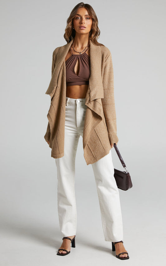 Isleen Oversized Collar Cardigan in Camel