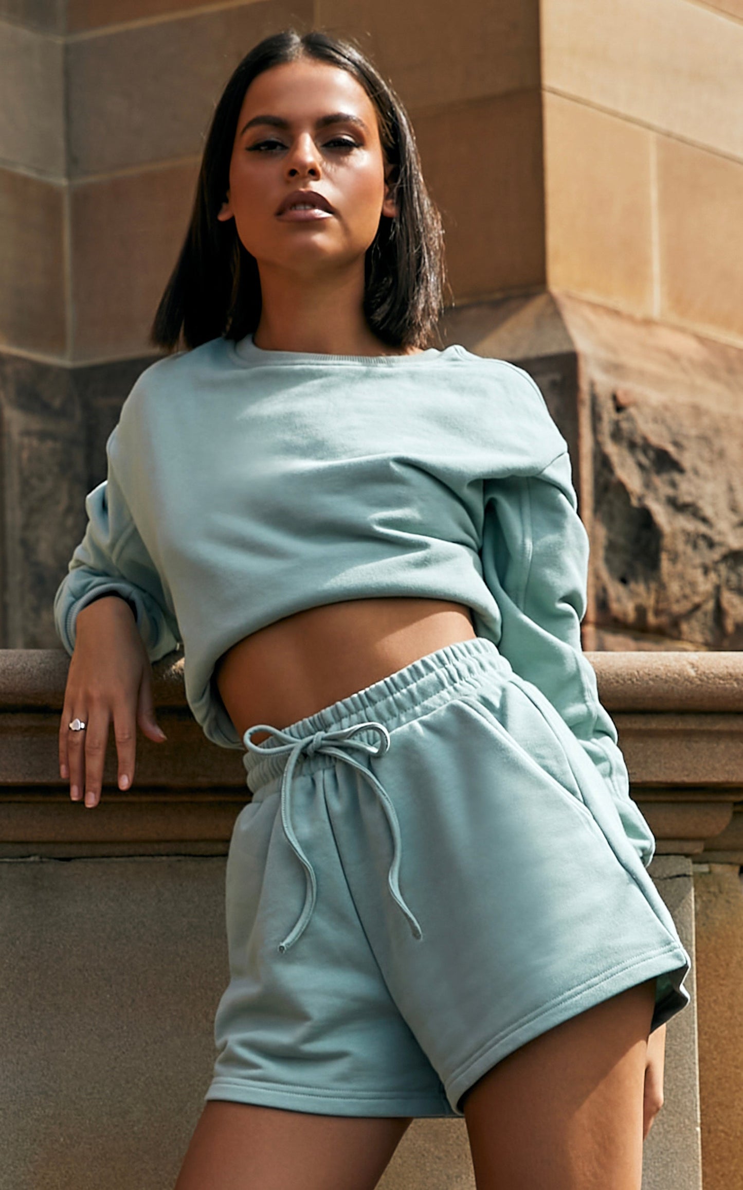 Jensome Sweatshirt - Boxy Fit Cropped Jersey Sweatshirt in Sage