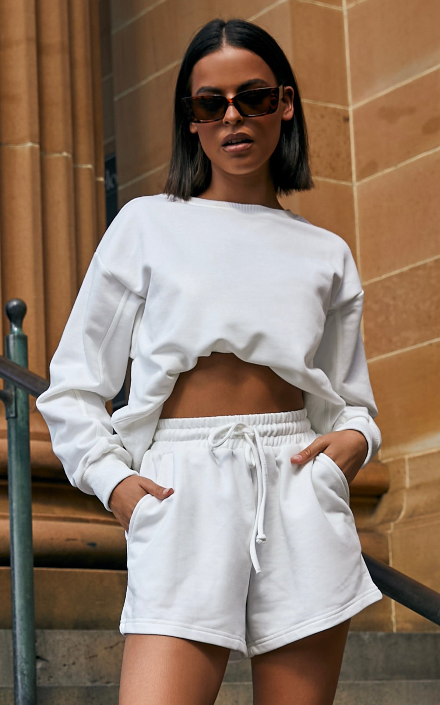 Jensome Sweatshirt - Boxy Fit Cropped Jersey Sweatshirt in White