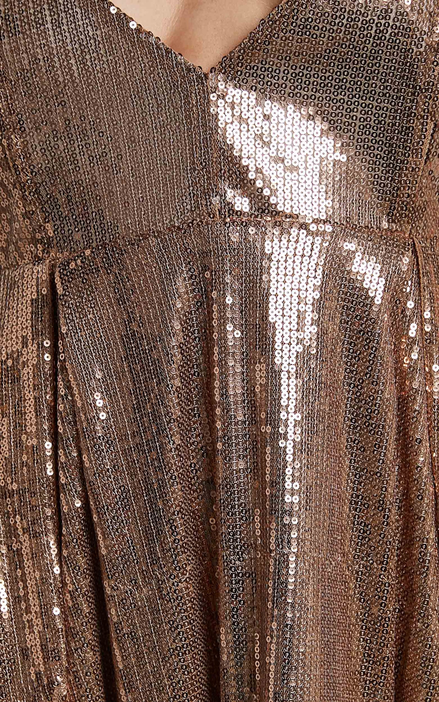 Jinx Mini Dress - V Neck Fit And Flare Sequin Dress in Copper