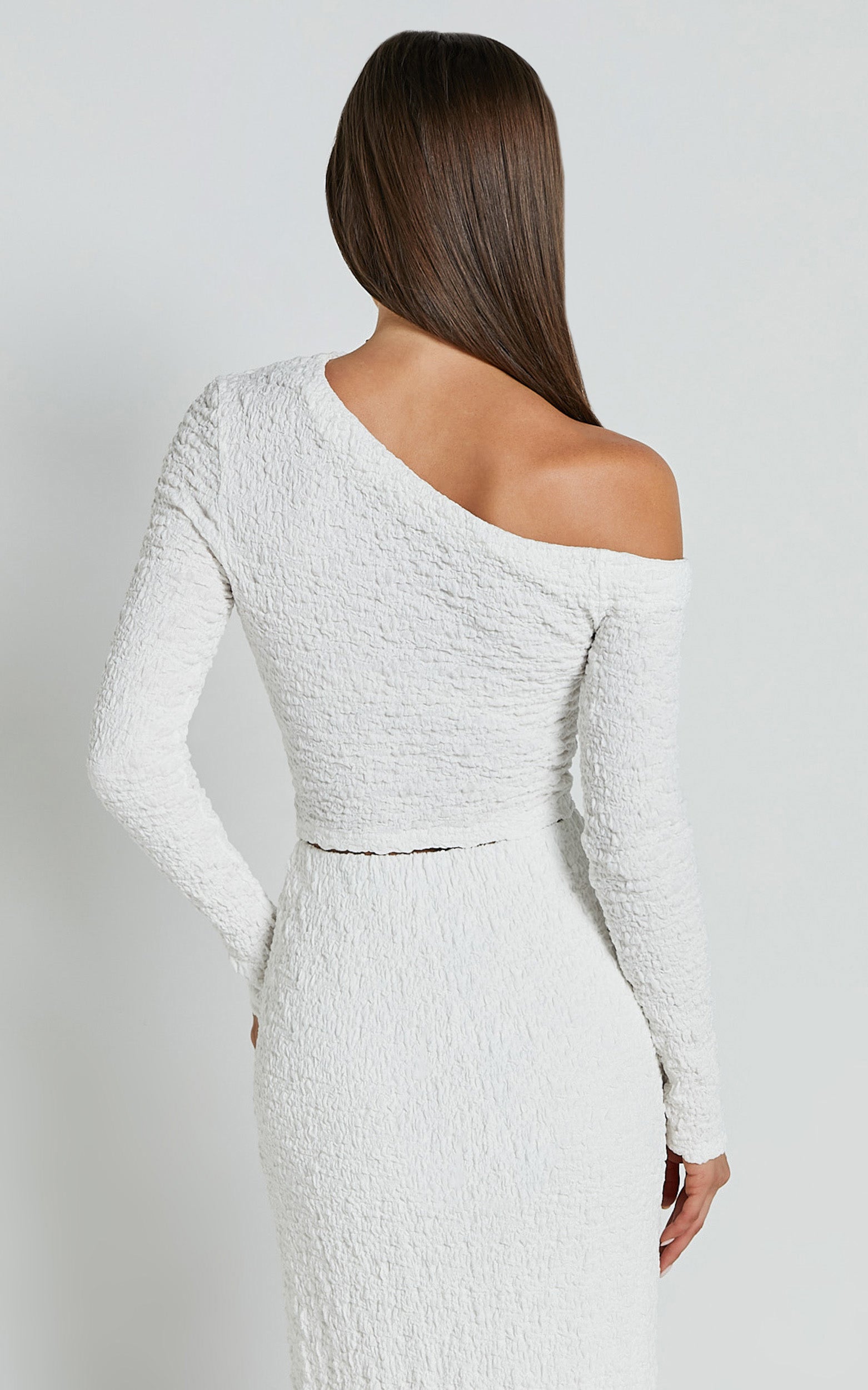 Jackie Top - One Shoulder Long Sleeve Crop Top in White
