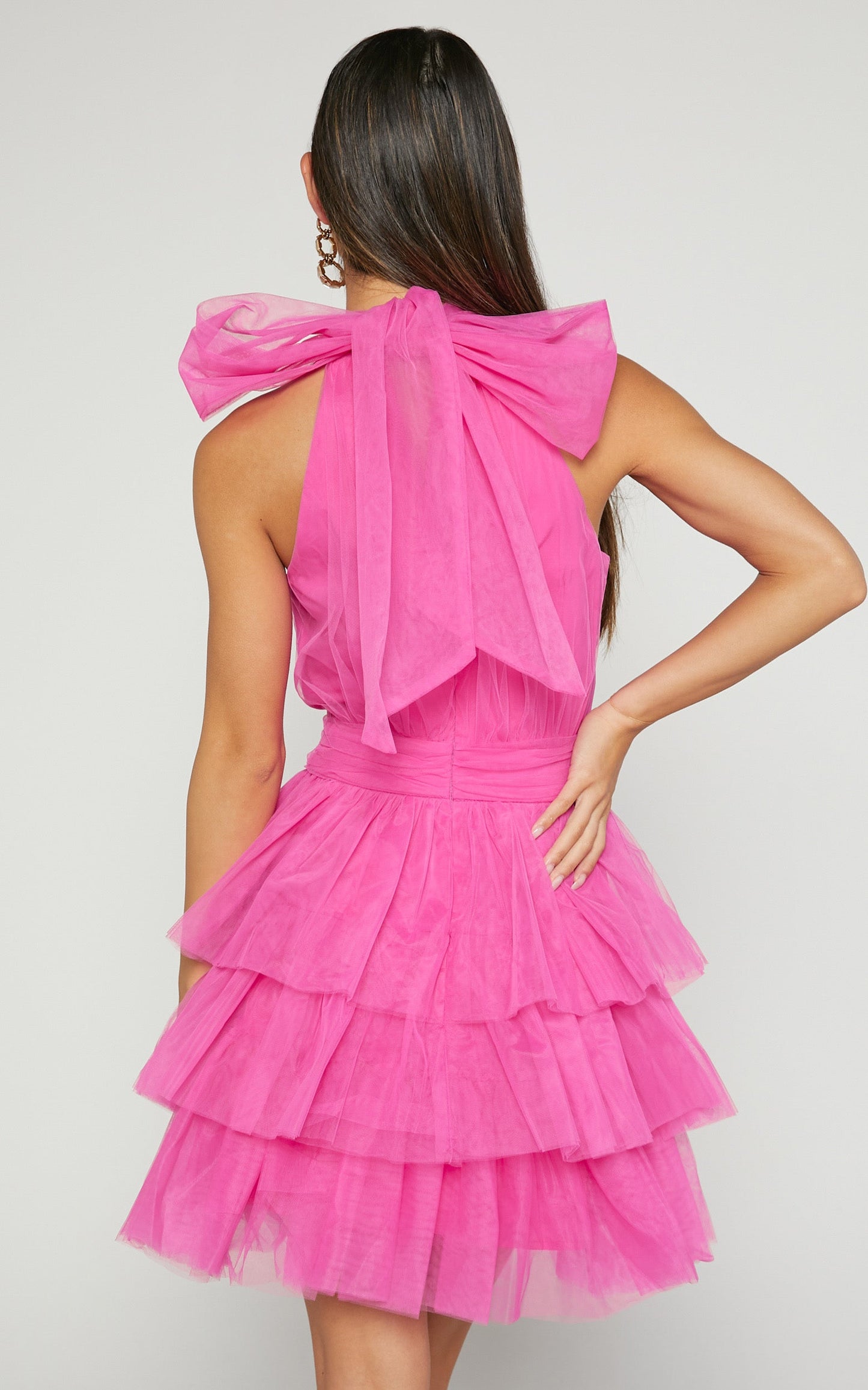 Jaden Mini Dress - Halter Neck Fit & Flare Dress in Pink