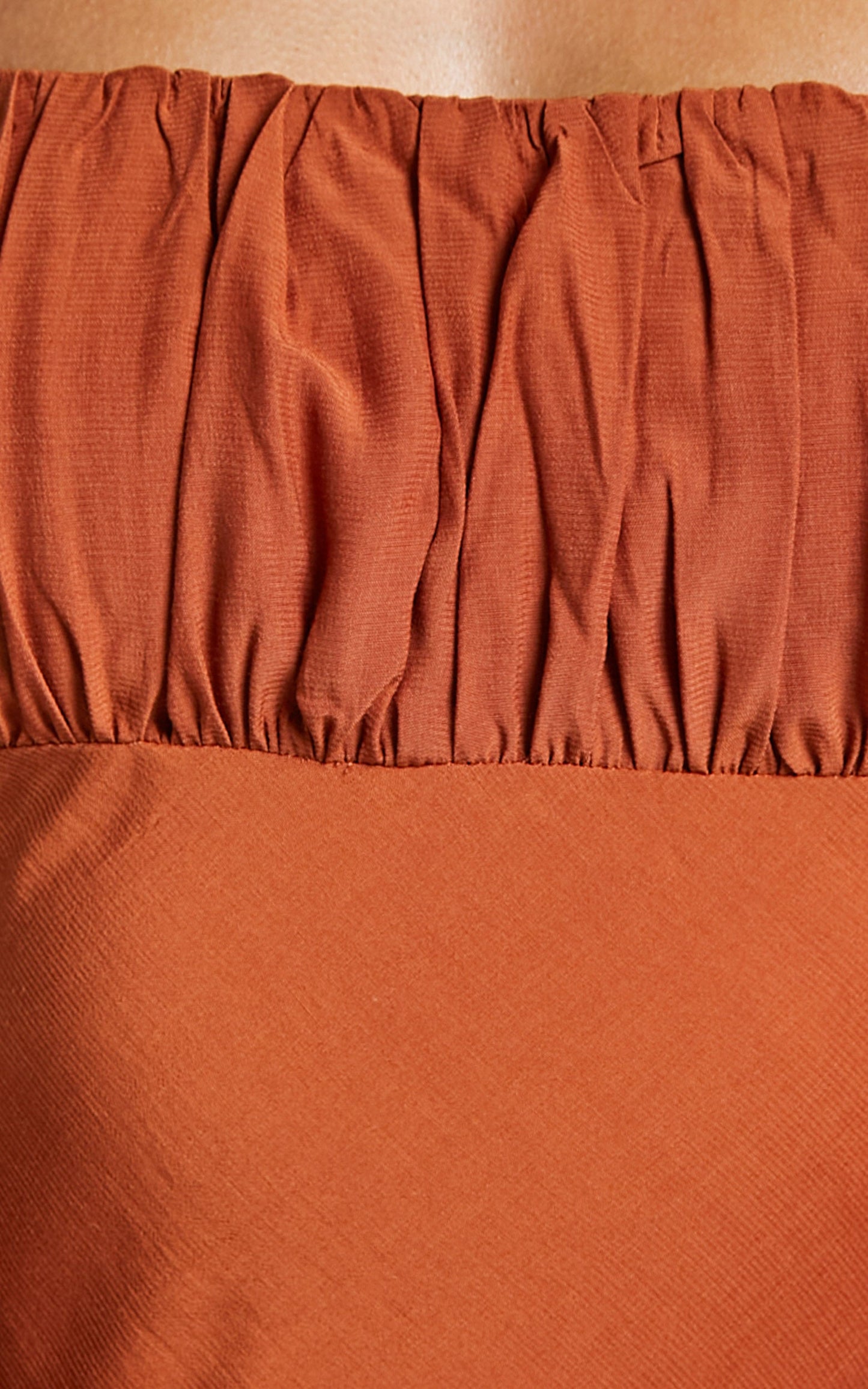 Jadiah Mini Dress - Ruched Bust Long Sleeve Dress in Rust