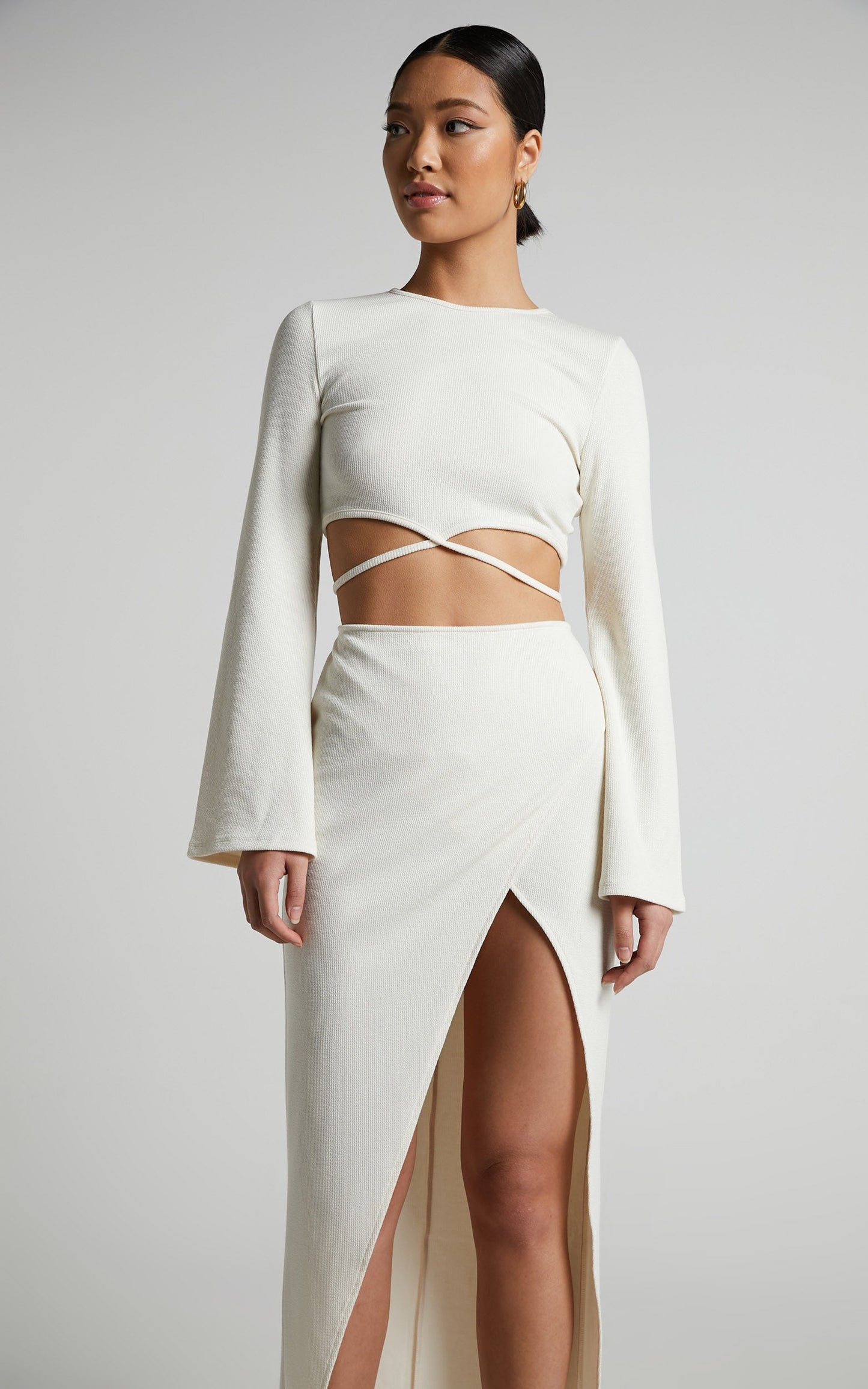 Jadine Midi Skirt - Wrap Front Skirt in Cream
