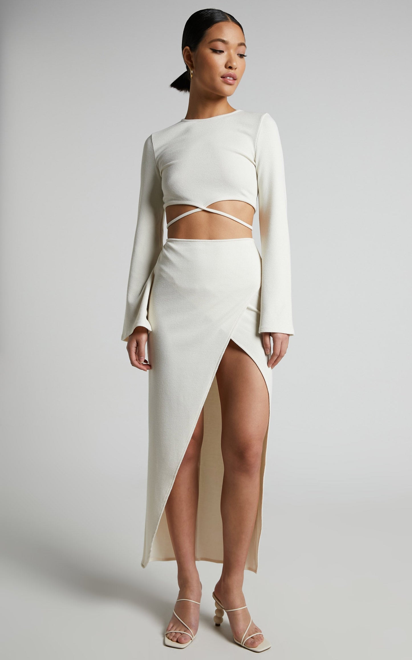 Jadine Midi Skirt - Wrap Front Skirt in Cream