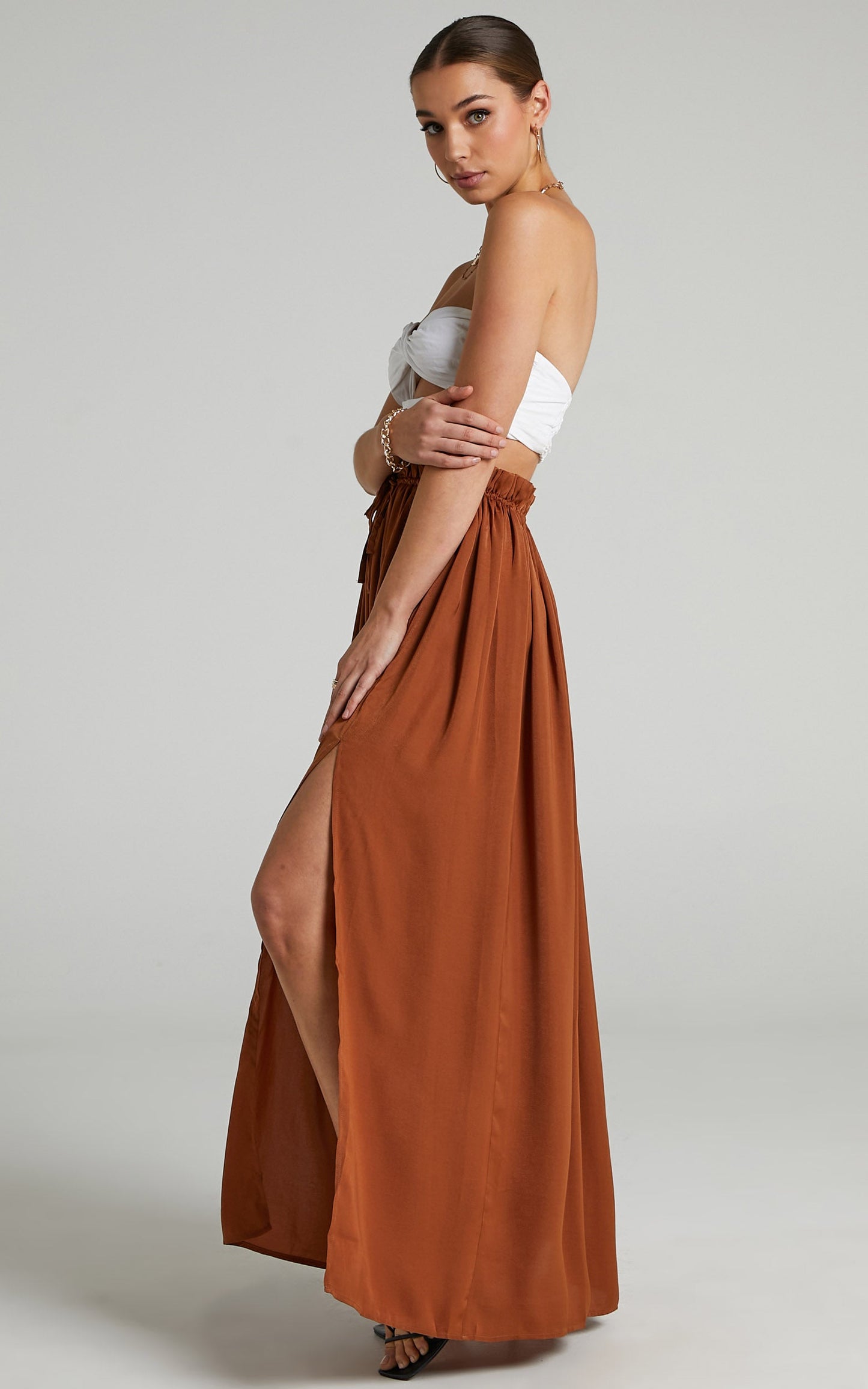 Jakie Maxi Pleated Skirt in Rust